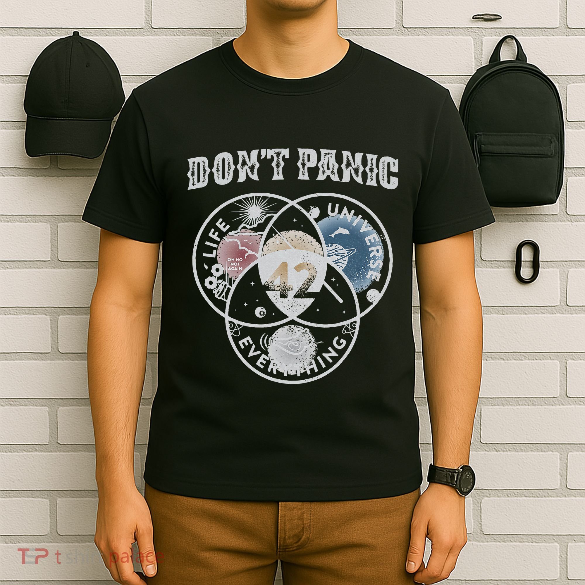 Venn Diagram DonT Panic Life The Universe And Everything 42 T-Shirt