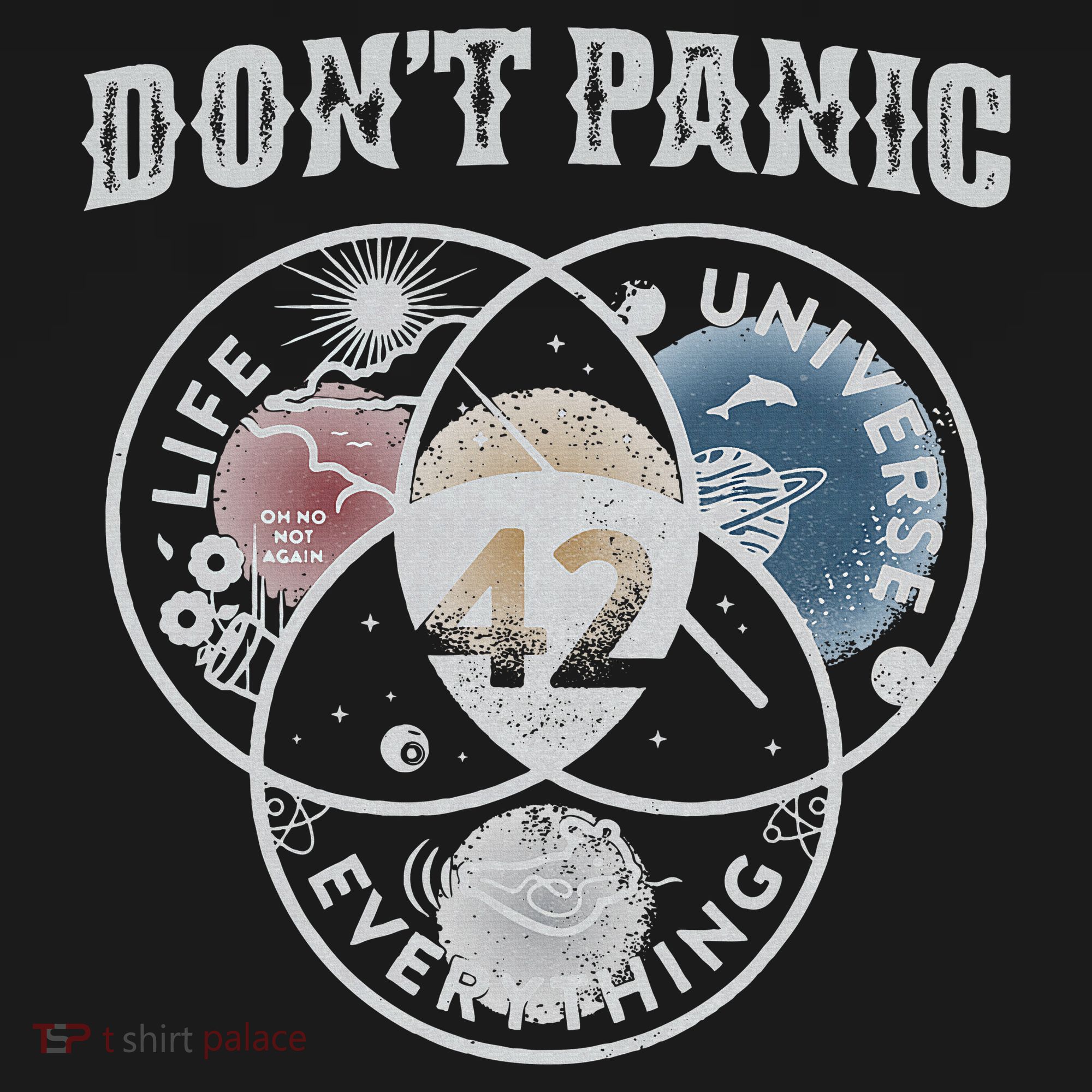 Venn Diagram DonT Panic Life The Universe And Everything 42 T-Shirt