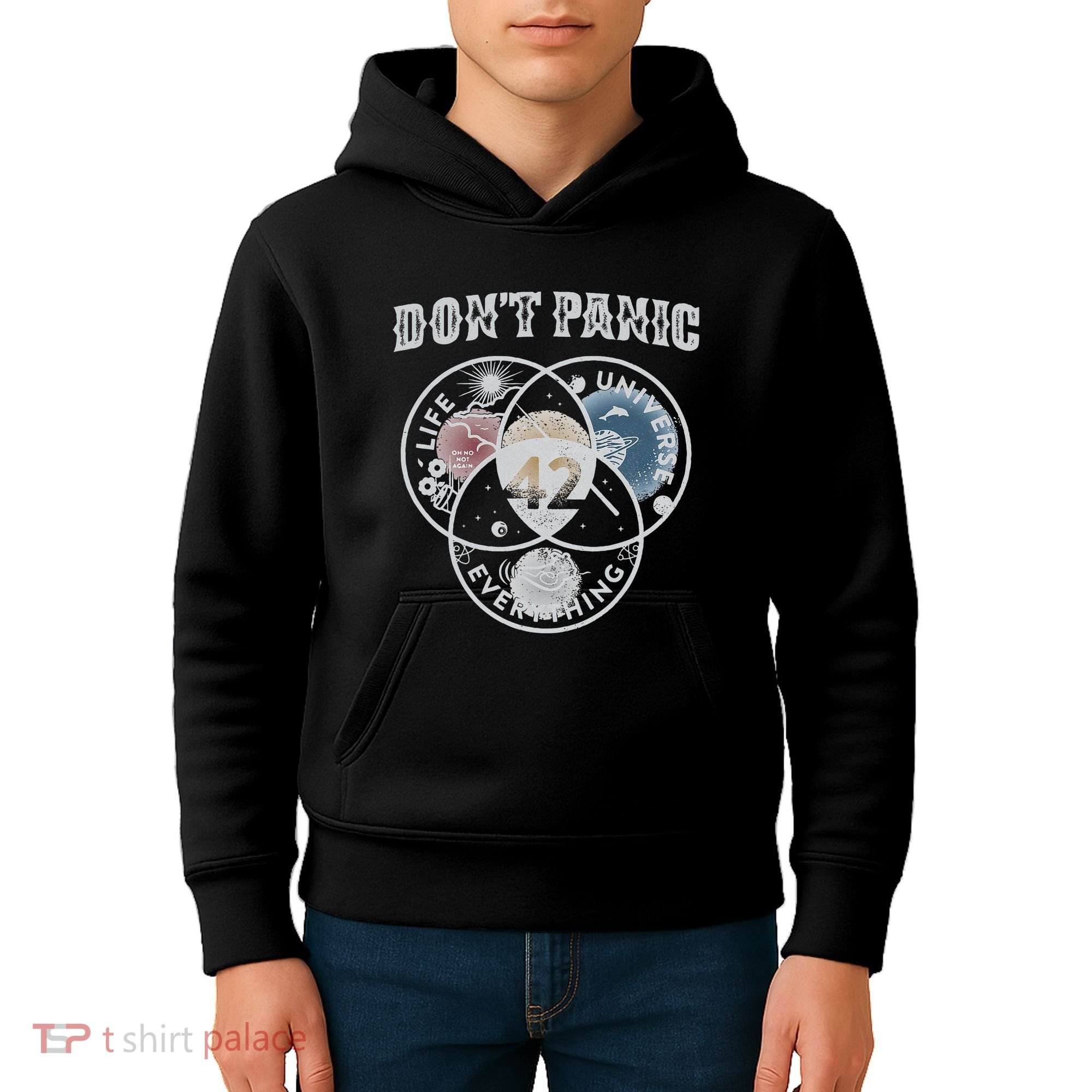 Venn Diagram DonT Panic Life The Universe And Everything 42 Kids Hoodie