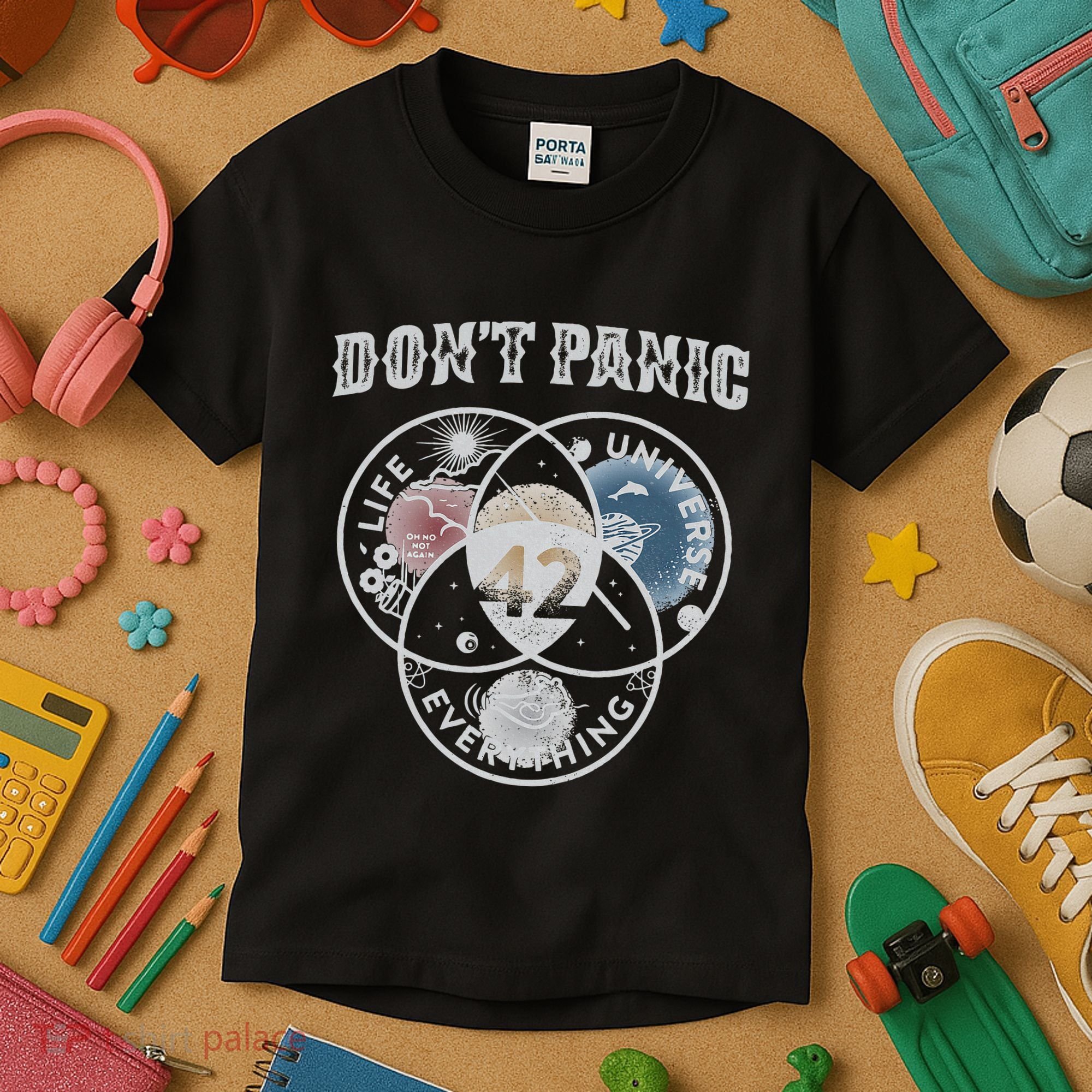 Venn Diagram DonT Panic Life The Universe And Everything 42 Kids T-Shirt