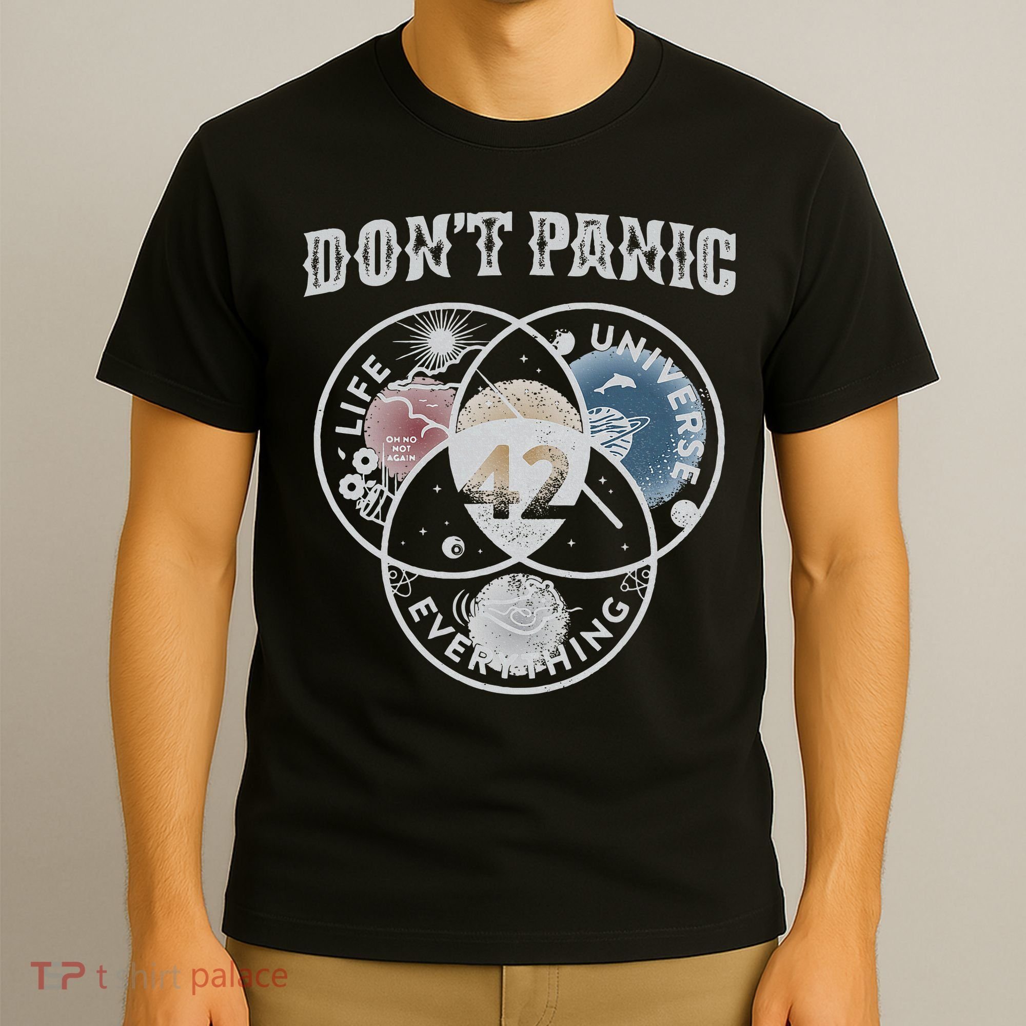 Venn Diagram DonT Panic Life The Universe And Everything 42 T-Shirt