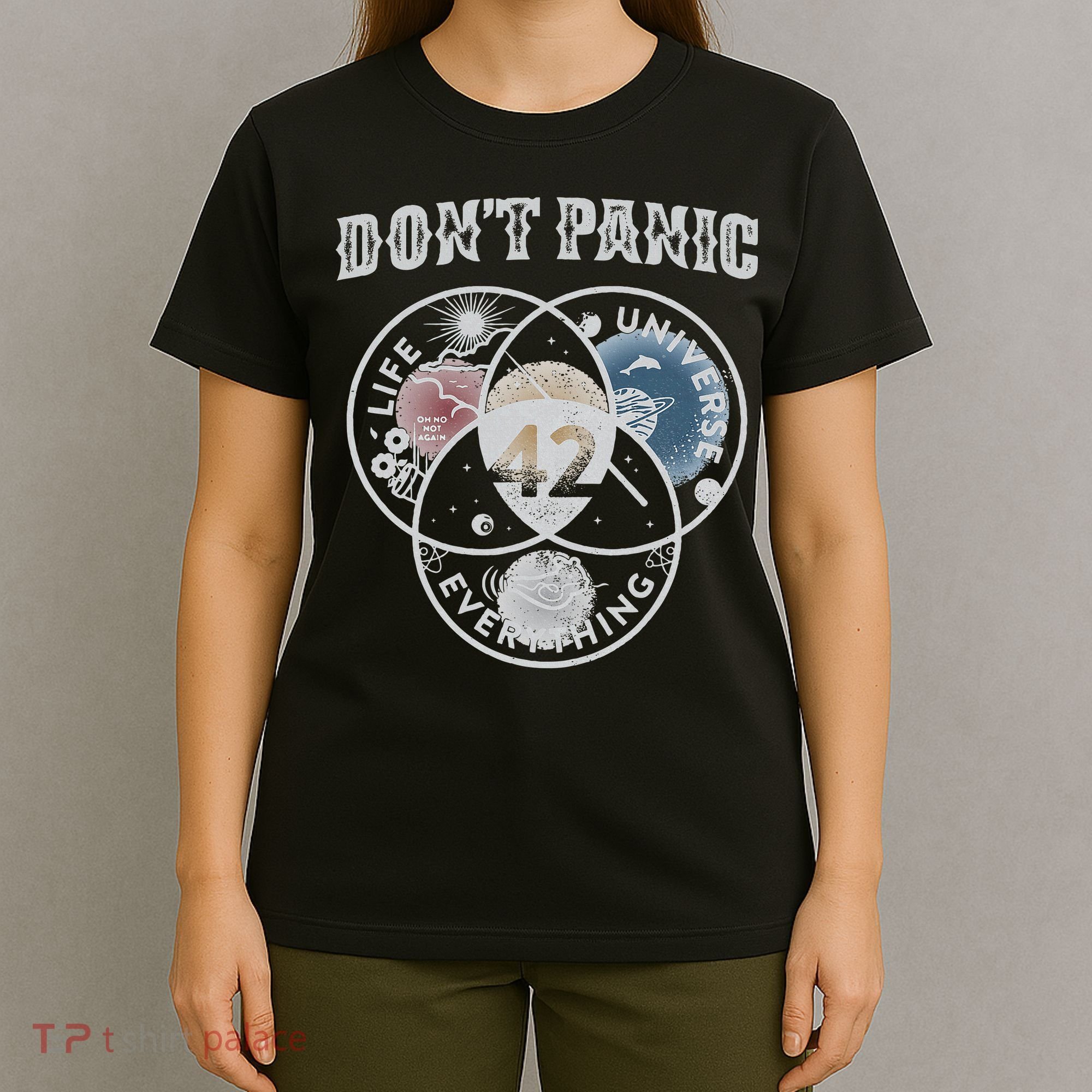Venn Diagram DonT Panic Life The Universe And Everything 42 T-Shirt