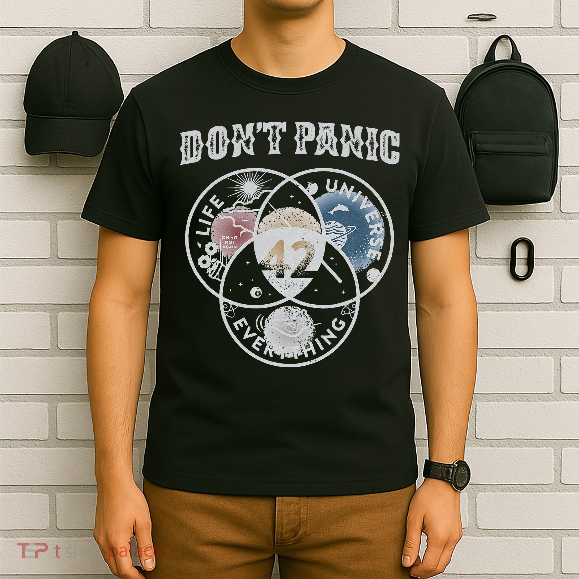 Venn Diagram DonT Panic Life The Universe And Everything 42 T-Shirt