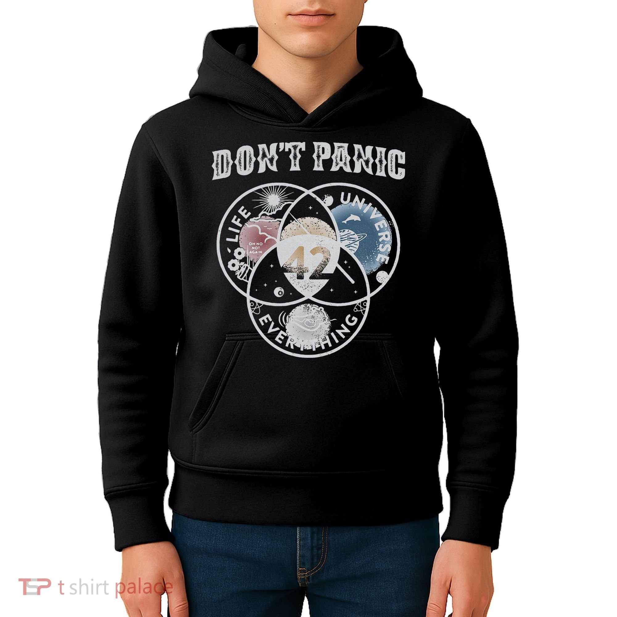 Venn Diagram DonT Panic Life The Universe And Everything 42 Kids Hoodie