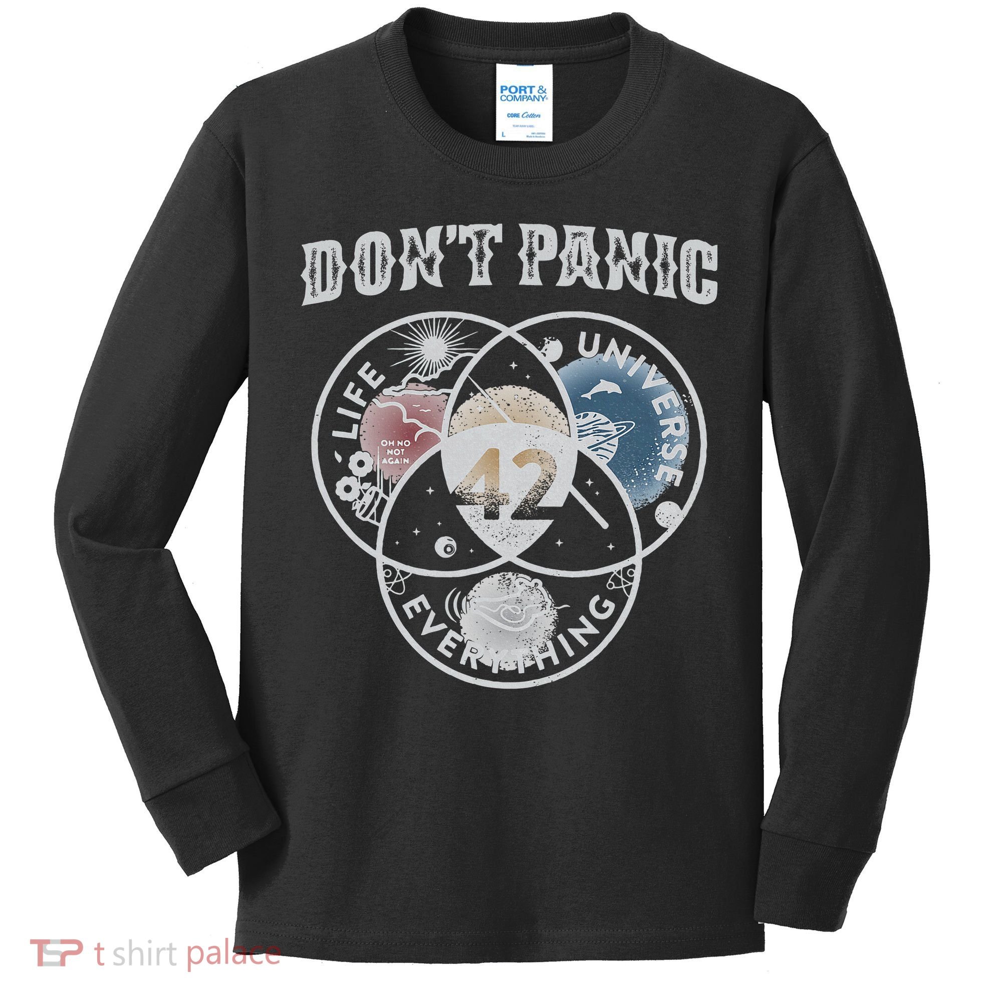 Venn Diagram DonT Panic Life The Universe And Everything 42 Kids Long Sleeve Shirt