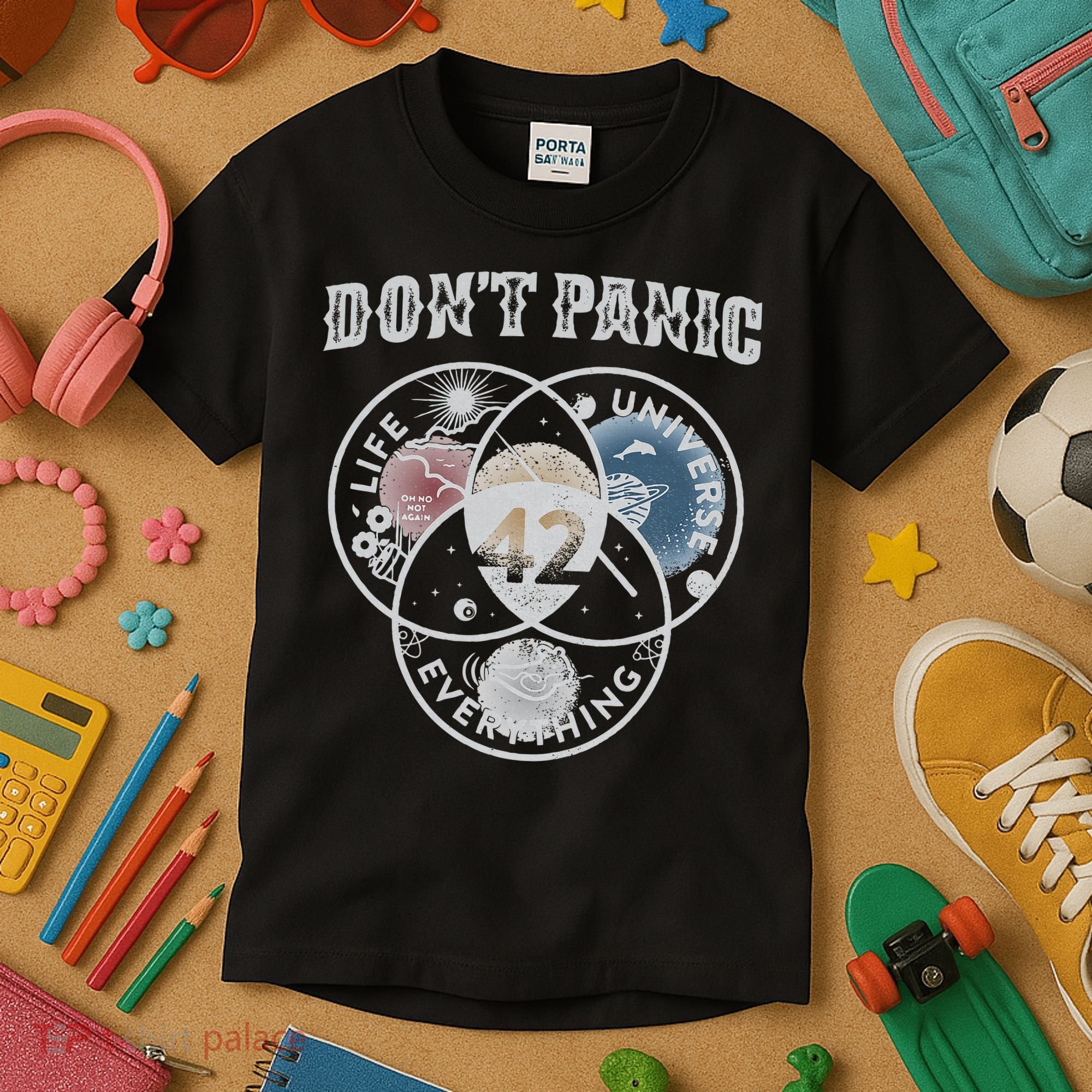 Venn Diagram DonT Panic Life The Universe And Everything 42 Kids T-Shirt
