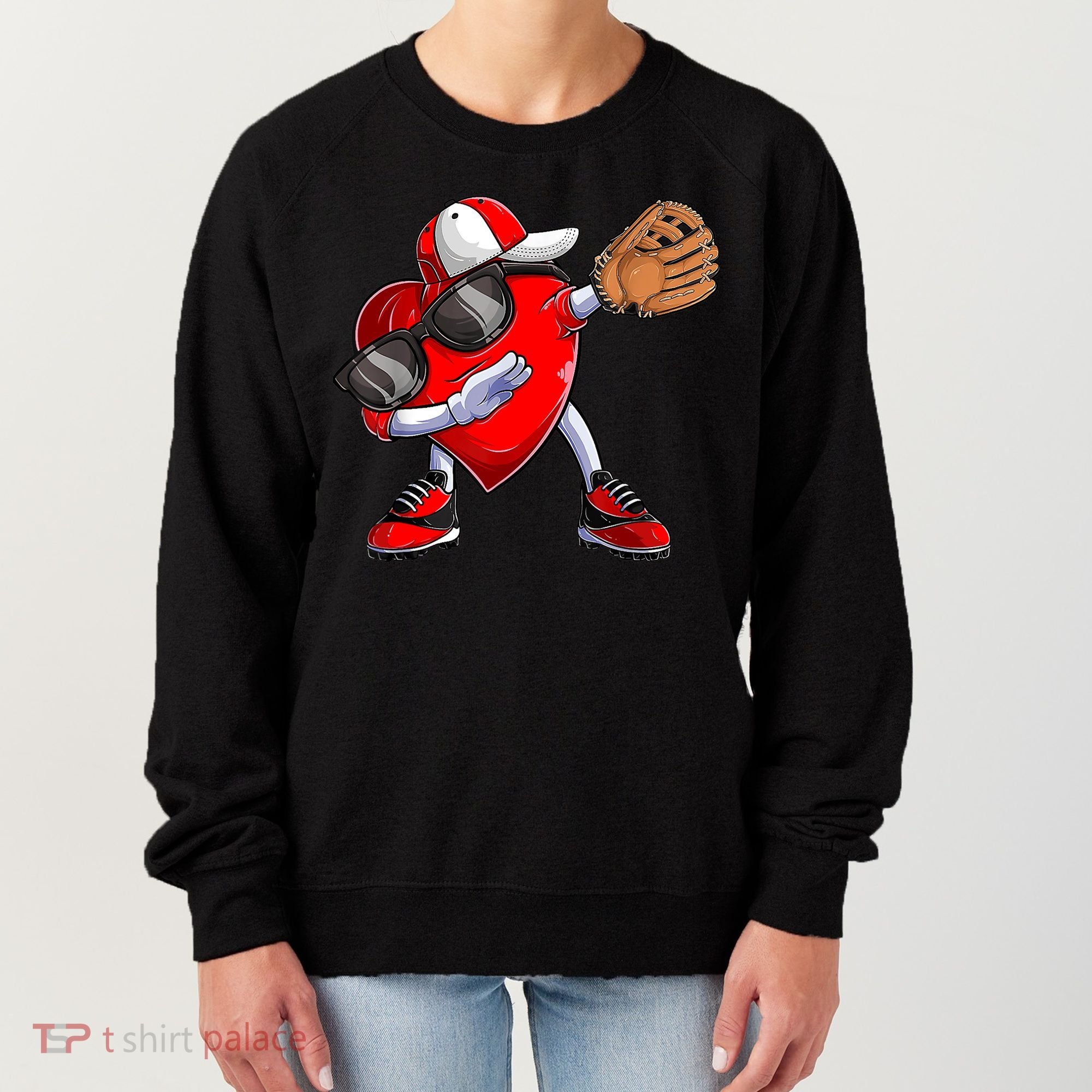 Valentines Day Dabbing Heart Shirt Boys Baseball Catcher Women's Sweatshirt