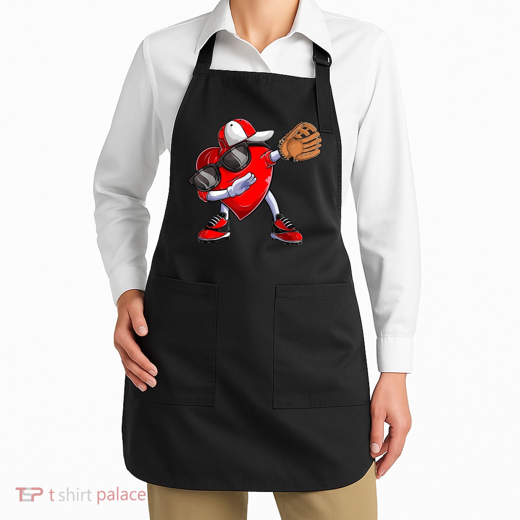 Valentines Day Dabbing Heart Shirt Boys Baseball Catcher Apron