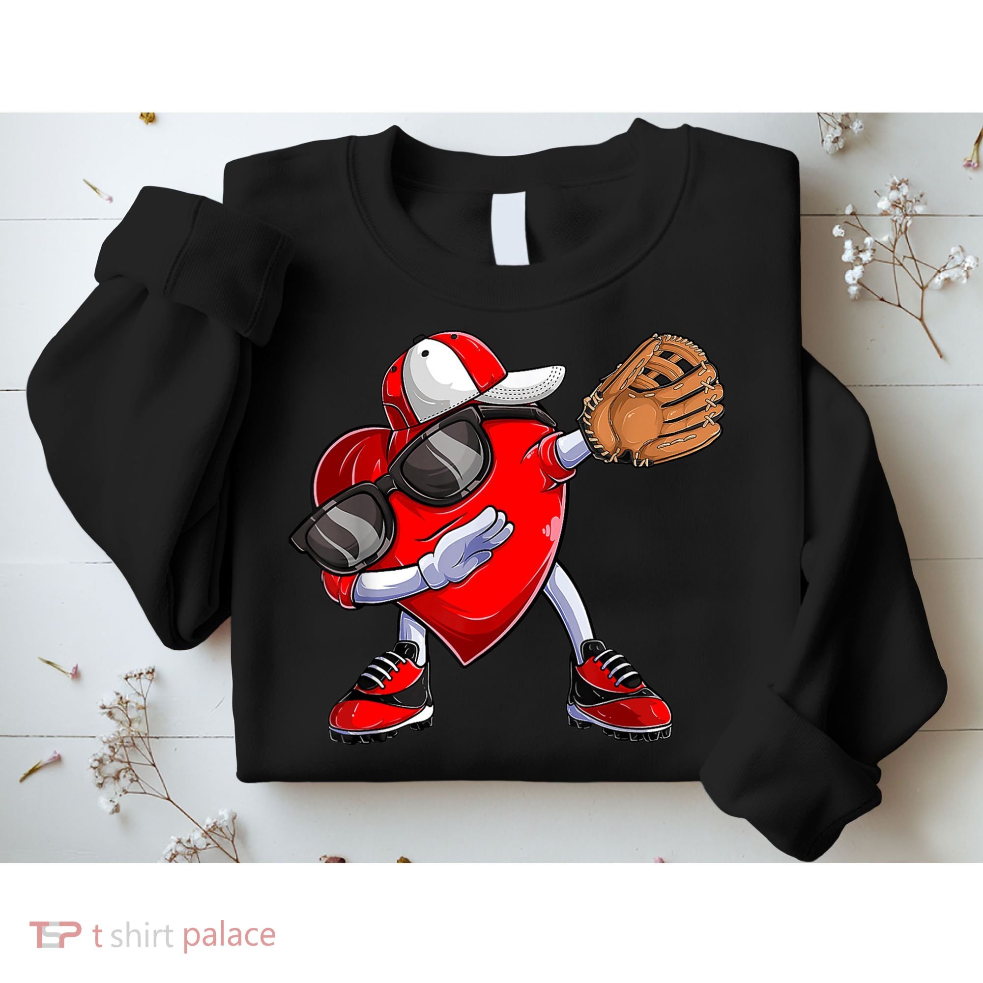 Valentines Day Dabbing Heart Shirt Boys Baseball Catcher Sweatshirt