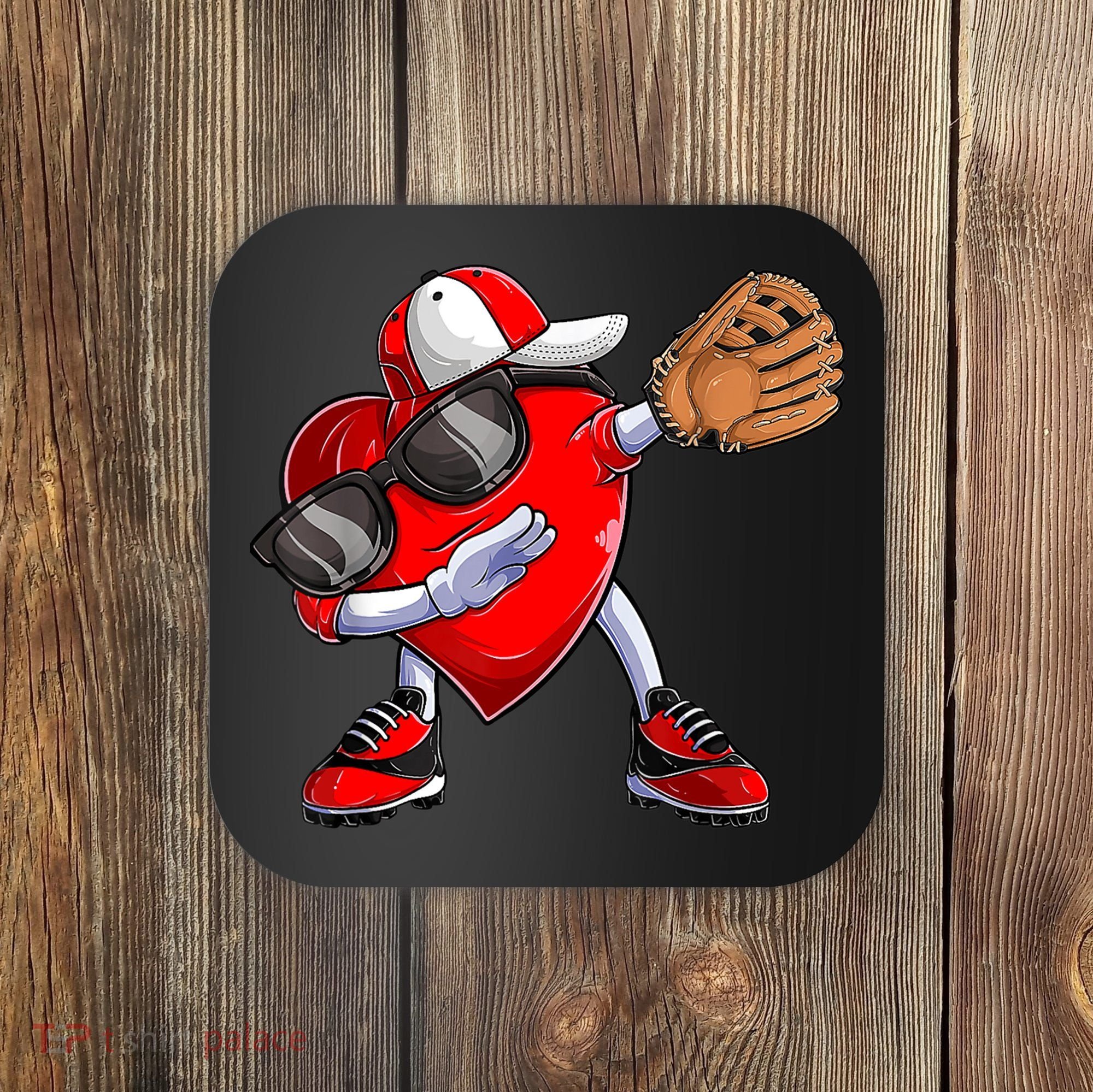 Valentines Day Dabbing Heart Shirt Boys Baseball Catcher Coaster