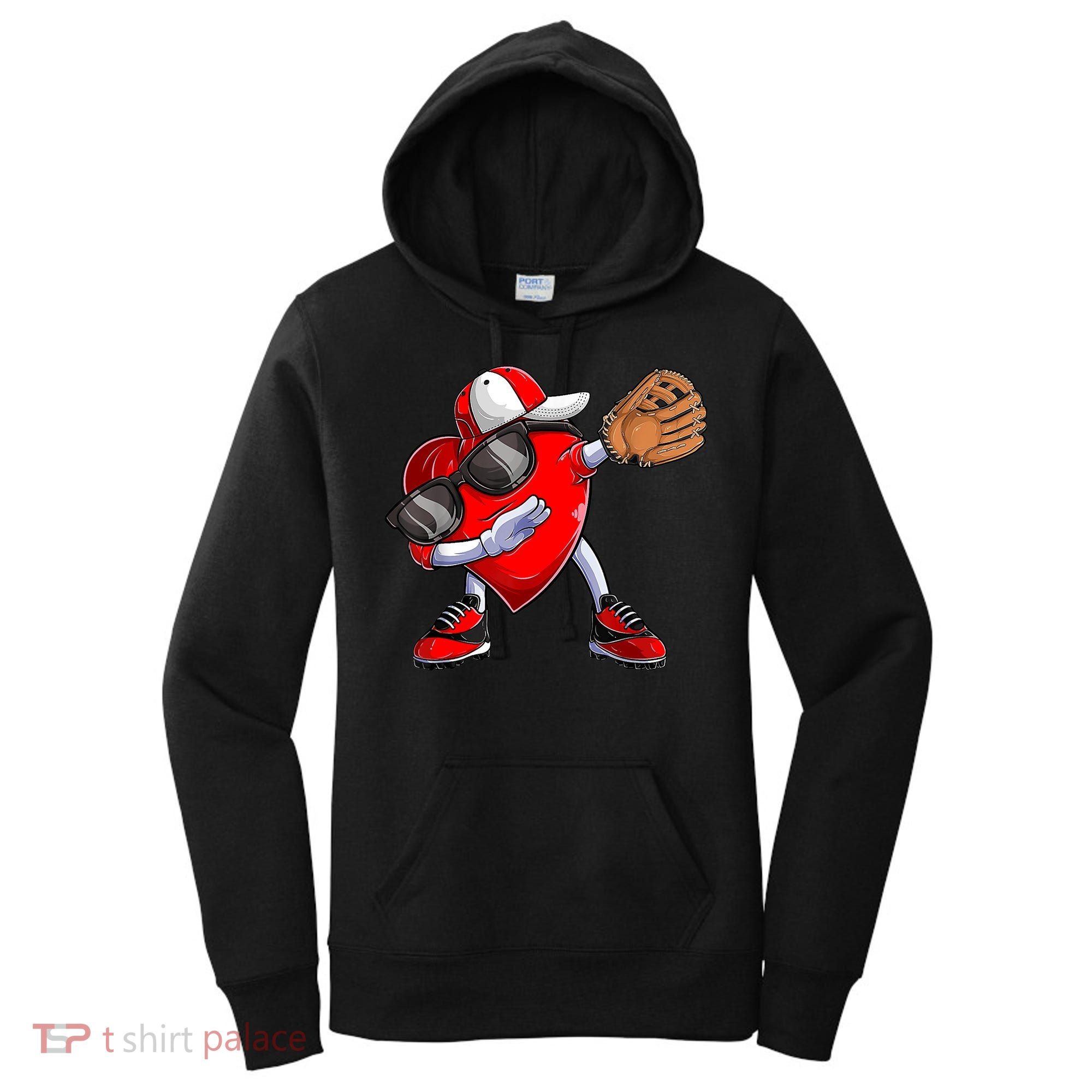 Valentines Day Dabbing Heart Shirt Boys Baseball Catcher Women's Hoodie