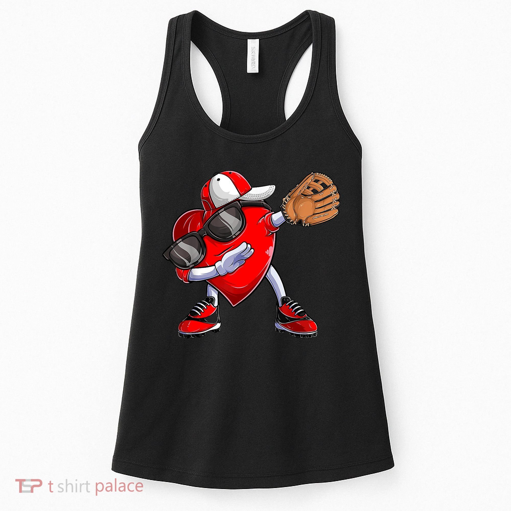 Valentines Day Dabbing Heart Shirt Boys Baseball Catcher Women's Tank Top