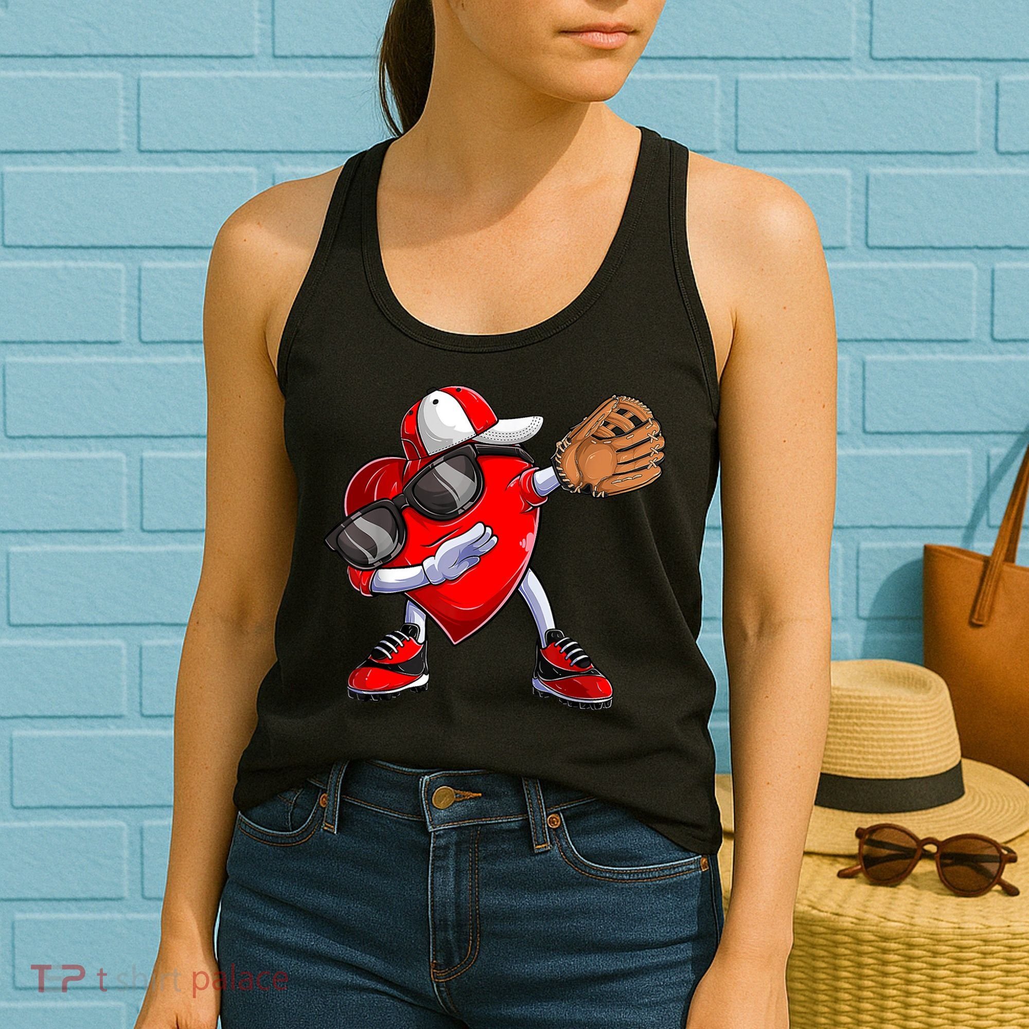 Valentines Day Dabbing Heart Shirt Boys Baseball Catcher Women's Tank Top