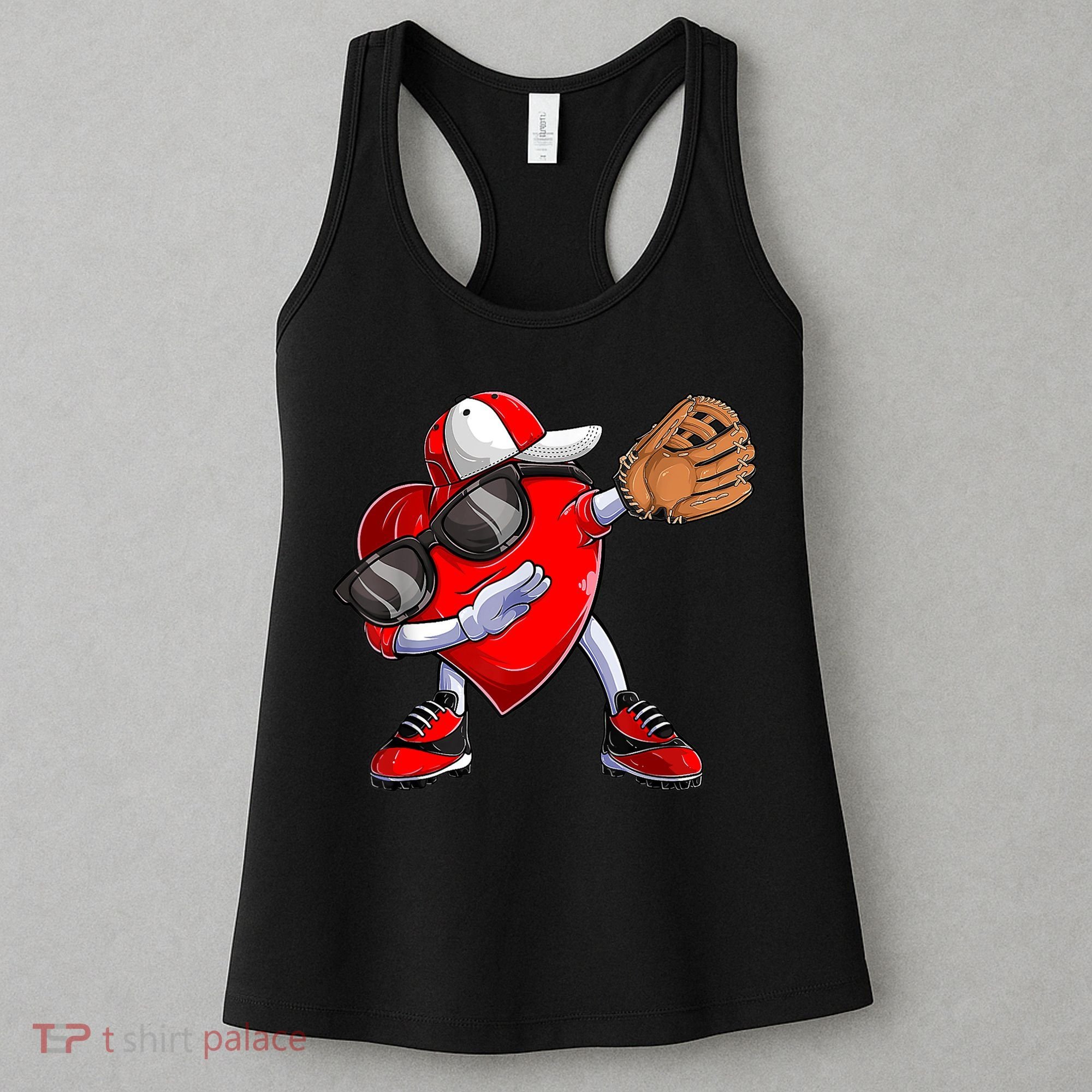 Valentines Day Dabbing Heart Shirt Boys Baseball Catcher Women's Tank Top