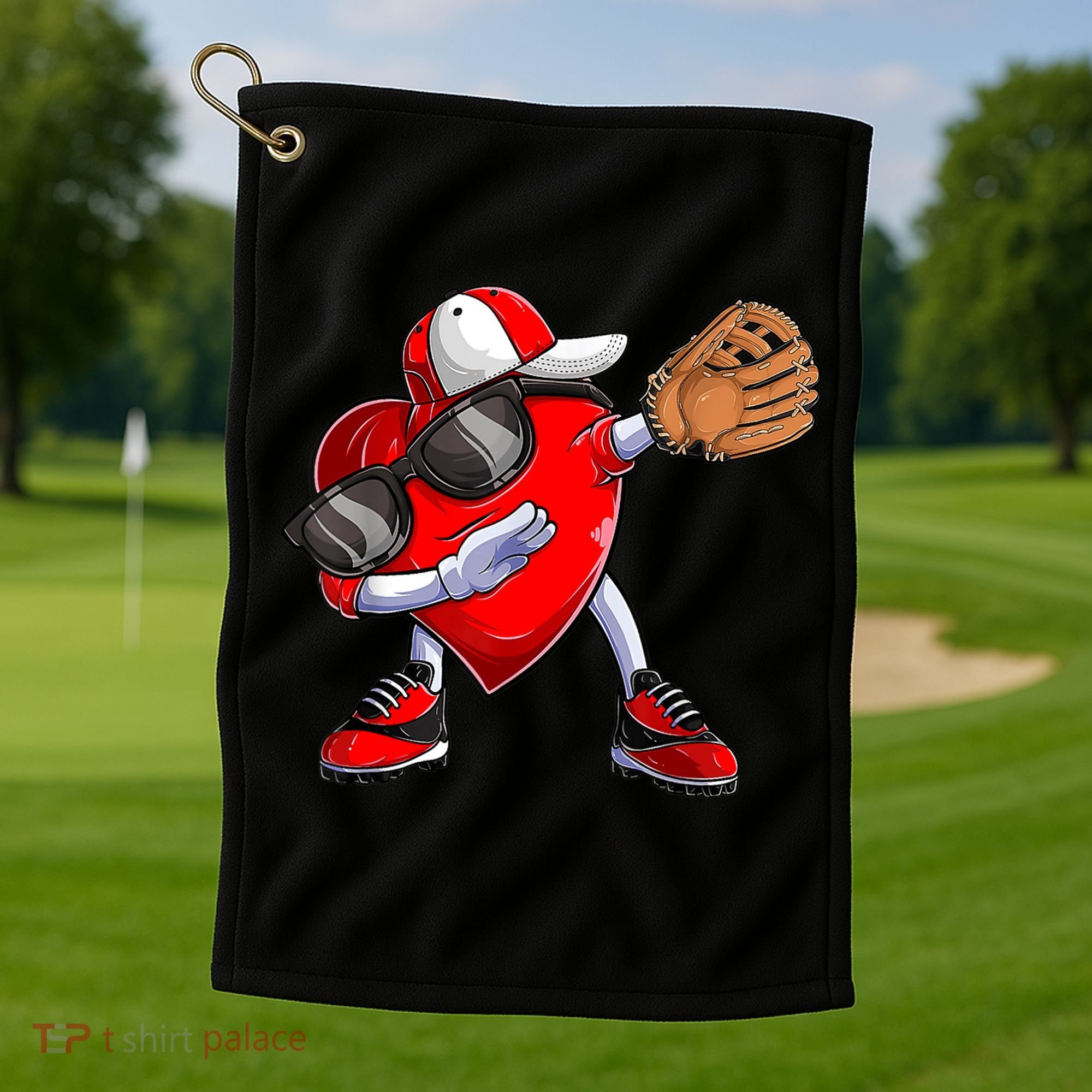 Valentines Day Dabbing Heart Shirt Boys Baseball Catcher Golf Towel