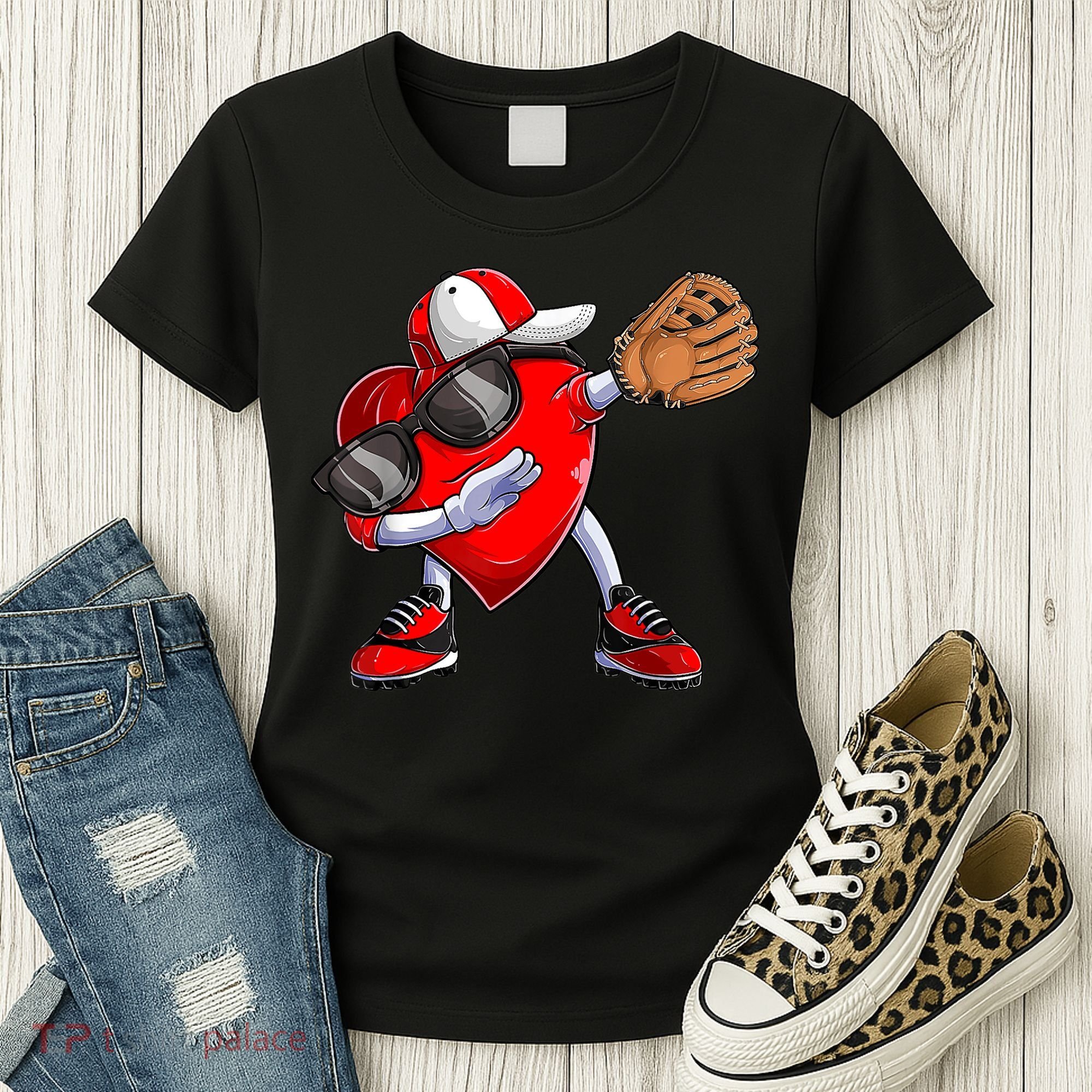 Valentines Day Dabbing Heart Shirt Boys Baseball Catcher Women's T-Shirt