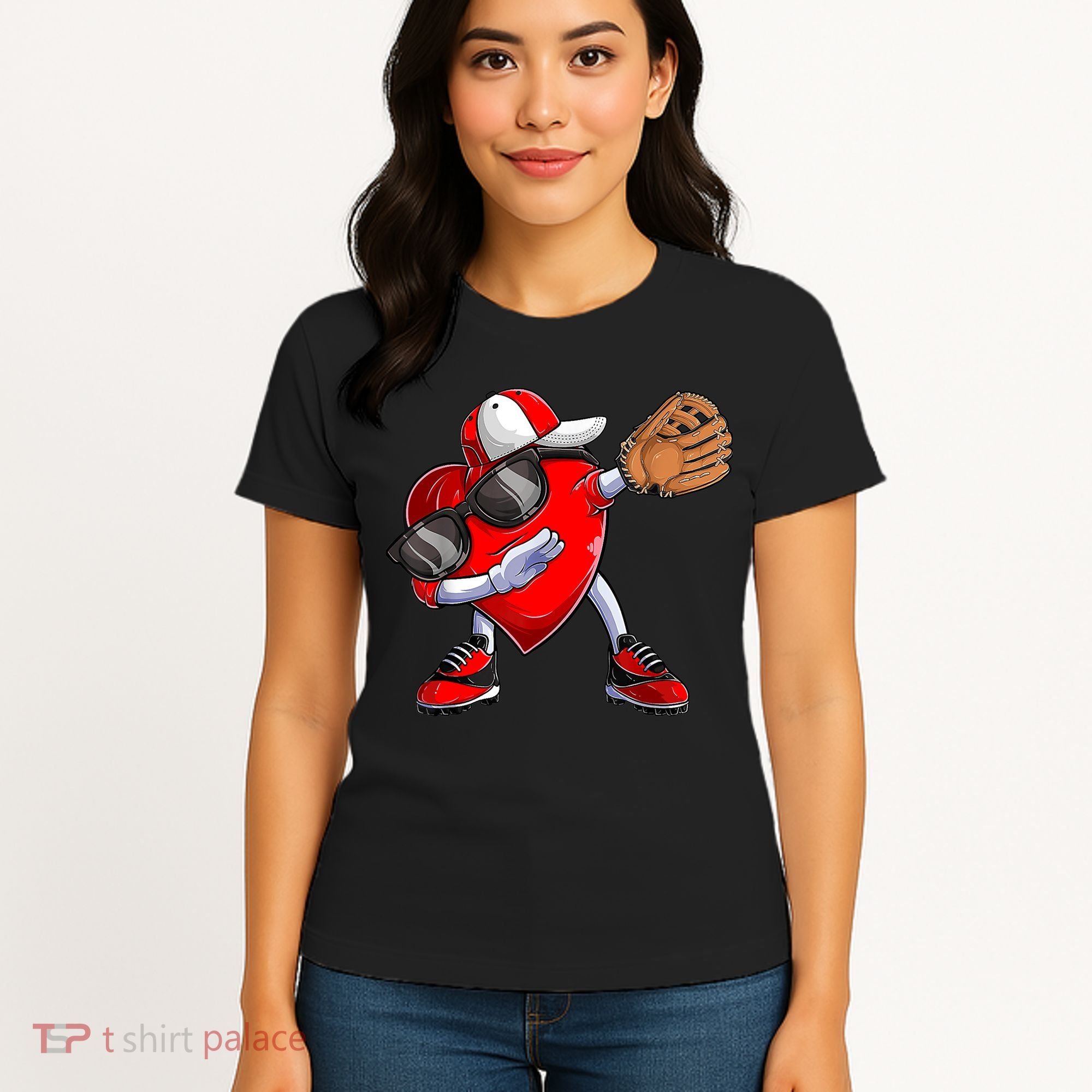 Valentines Day Dabbing Heart Shirt Boys Baseball Catcher Women's T-Shirt