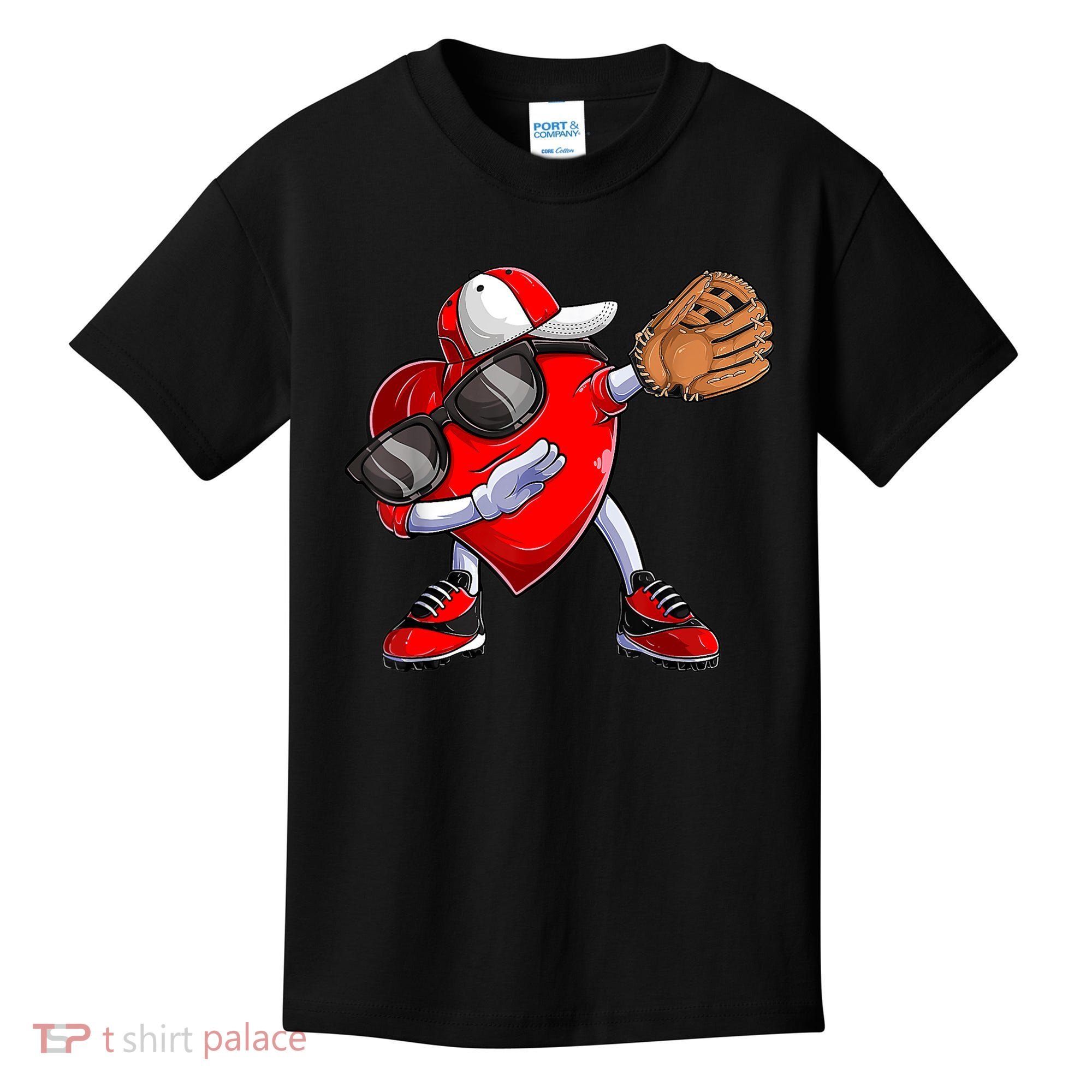 Valentines Day Dabbing Heart Shirt Boys Baseball Catcher Kids T-Shirt
