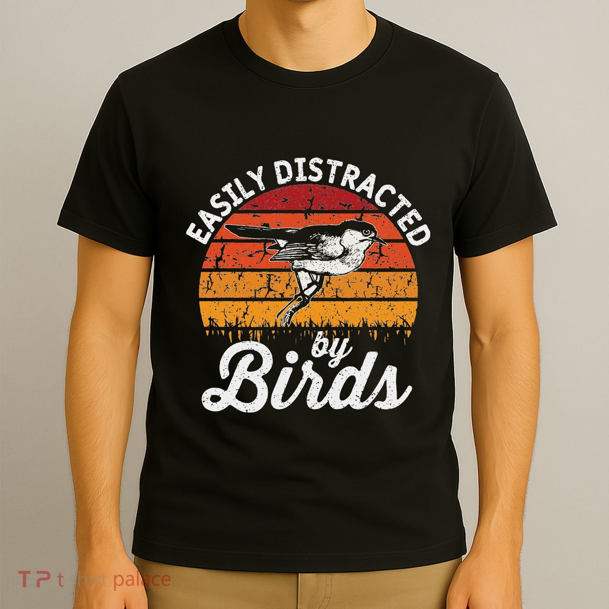 Vintage Distressed Easily Distracted By Birds Funny Bird T-Shirt