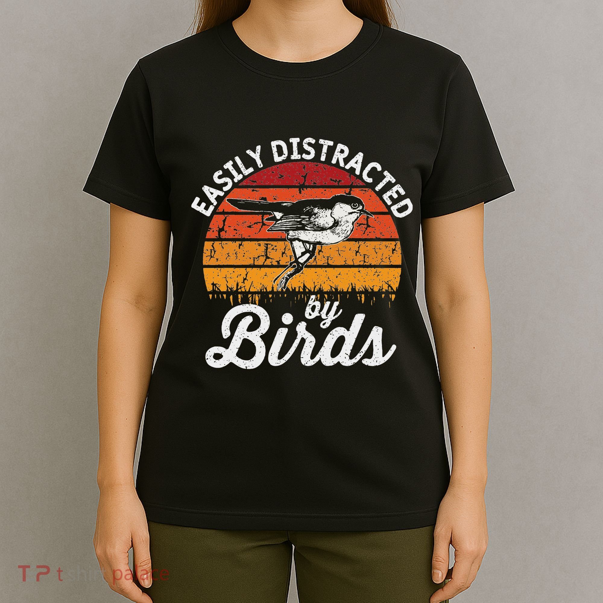 Vintage Distressed Easily Distracted By Birds Funny Bird T-Shirt