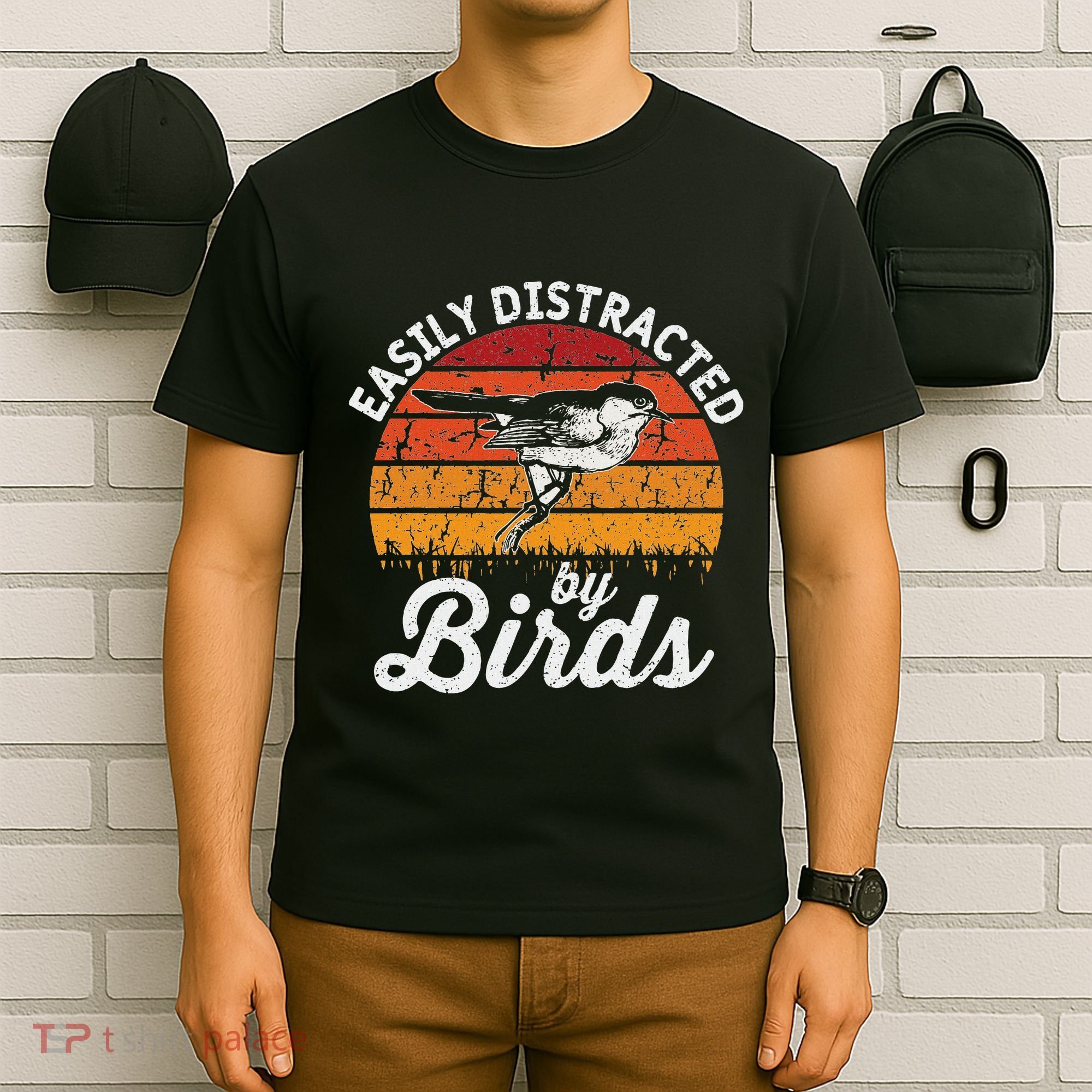 Vintage Distressed Easily Distracted By Birds Funny Bird T-Shirt