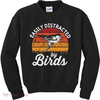 Vintage Distressed Easily Distracted By Birds Funny Bird Kids Sweatshirt