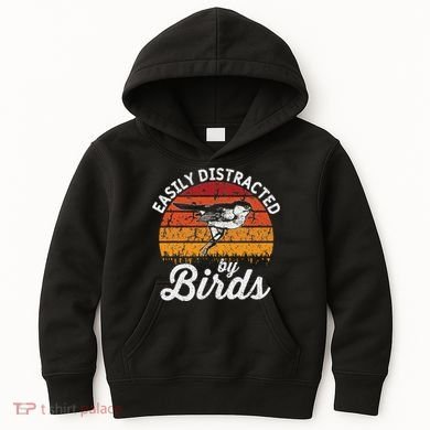 Vintage Distressed Easily Distracted By Birds Funny Bird Kids Hoodie