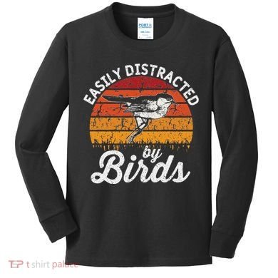 Vintage Distressed Easily Distracted By Birds Funny Bird Kids Long Sleeve Shirt