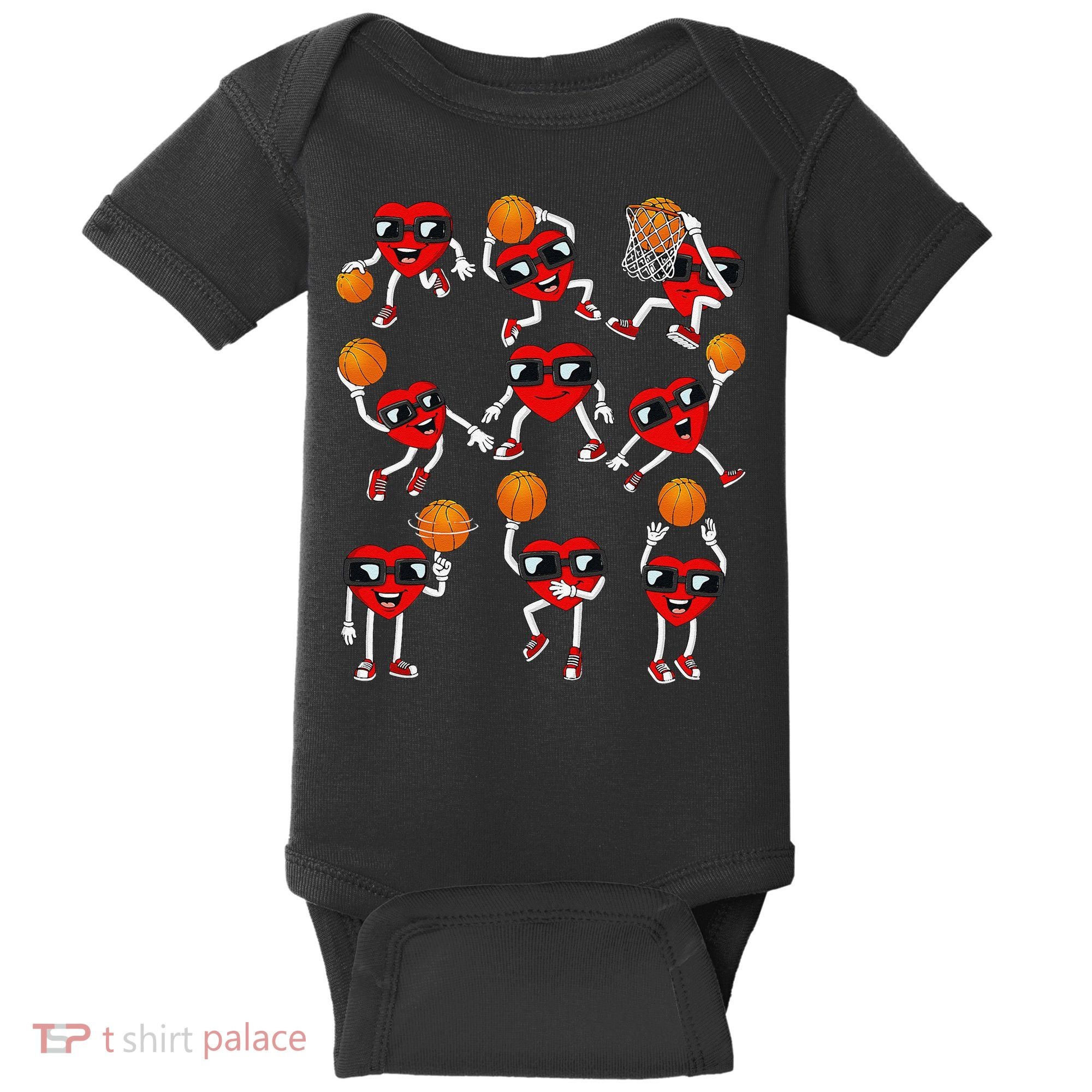 Valentines Day funny Basketball Heart Dunking Baby Bodysuit