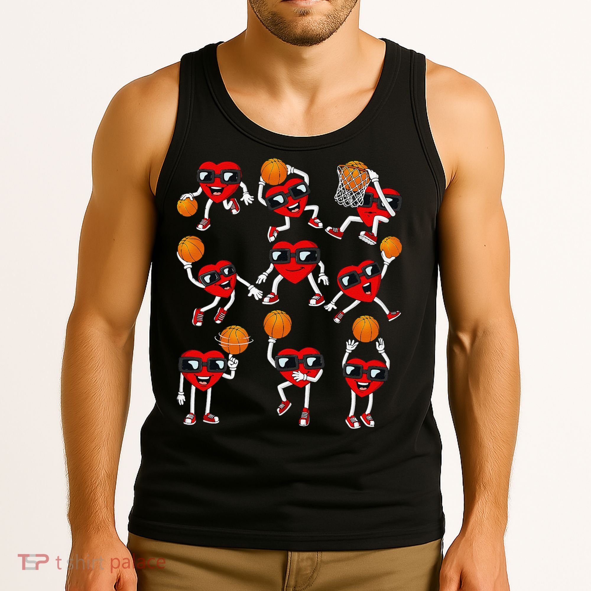 Valentines Day funny Basketball Heart Dunking Tank Top
