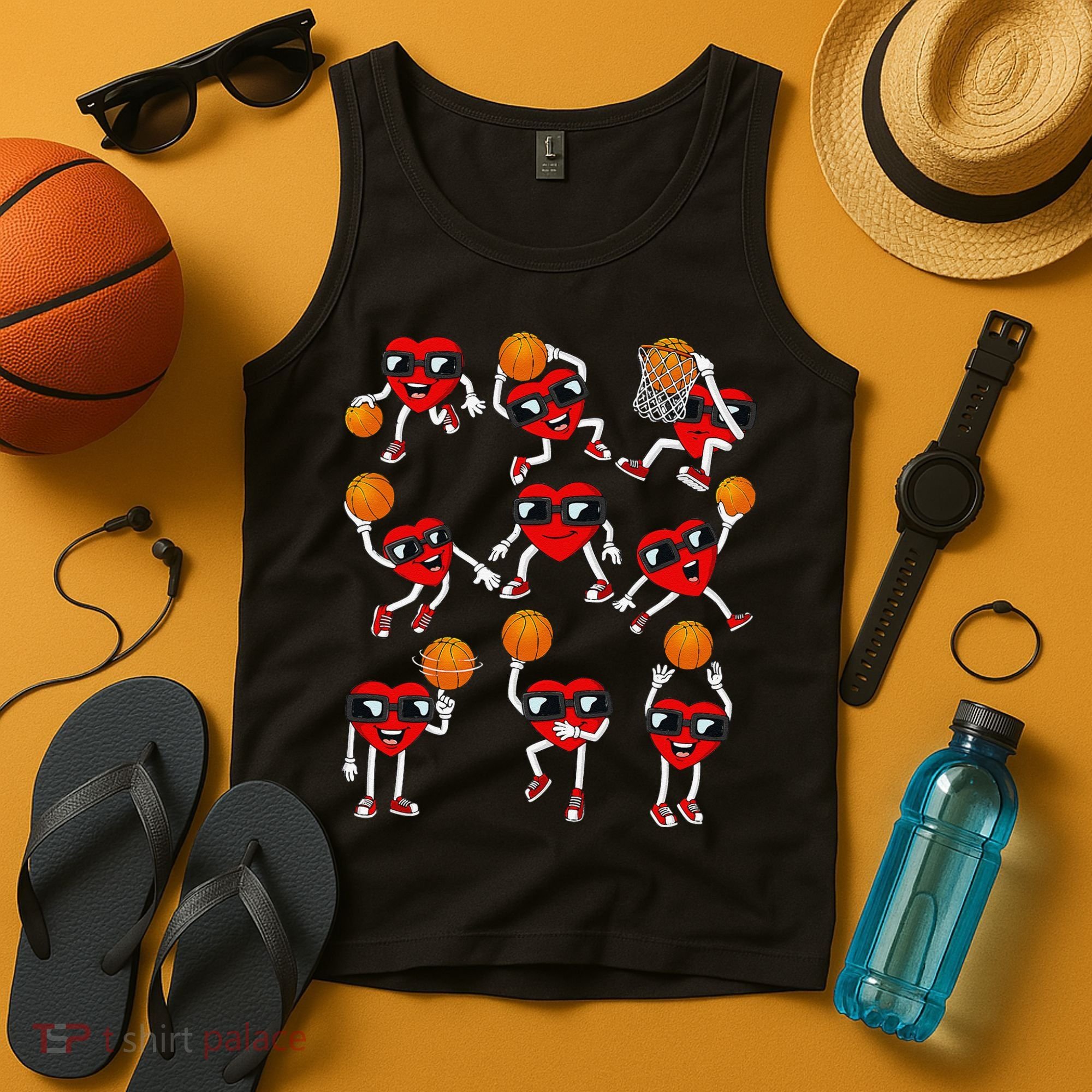 Valentines Day funny Basketball Heart Dunking Tank Top