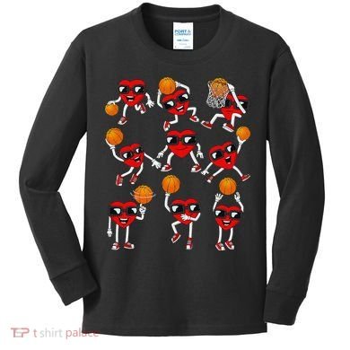 Valentines Day funny Basketball Heart Dunking Kids Long Sleeve Shirt