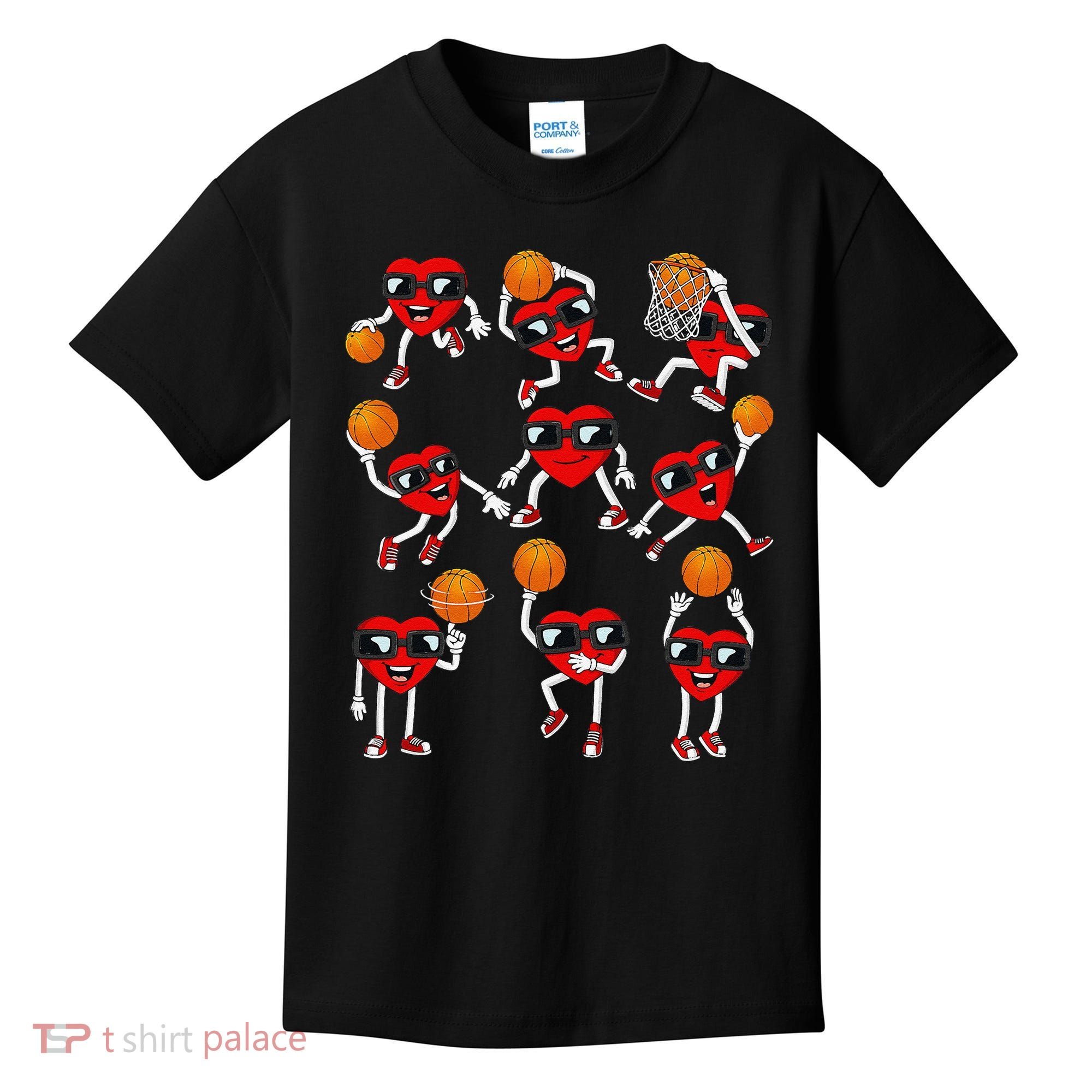 Valentines Day funny Basketball Heart Dunking Kids T-Shirt