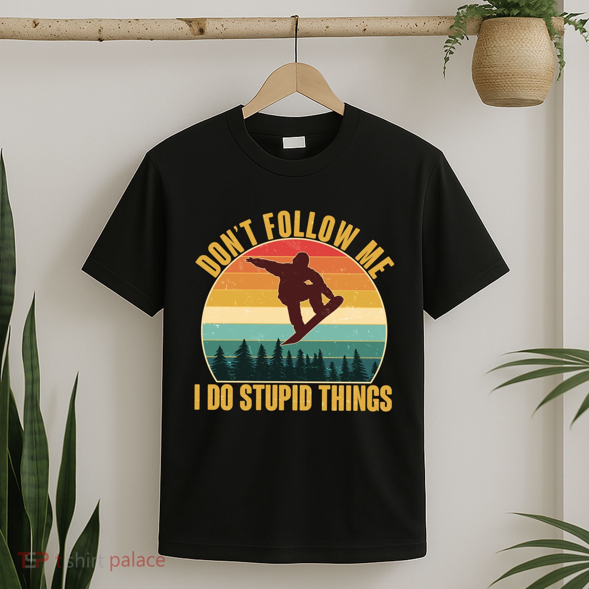 Vintage Don't Follow Me I Do Stupid Things Snowboarder T-Shirt