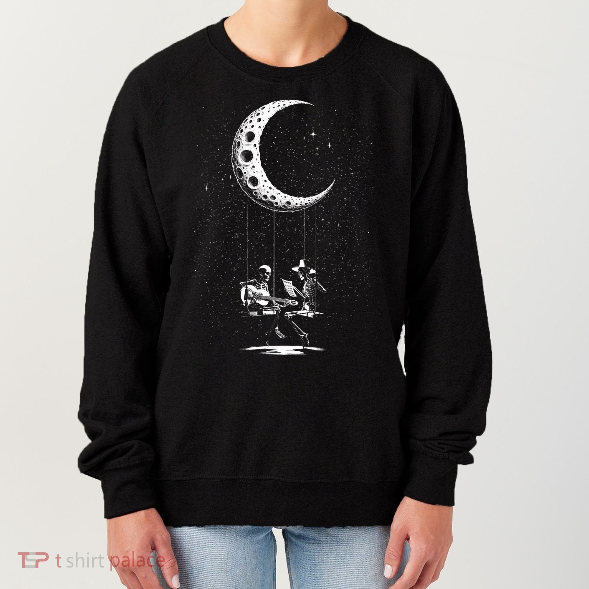 Valentine Day Funny Skeleton Couple Guitar Rock And Roll Women's Sweatshirt