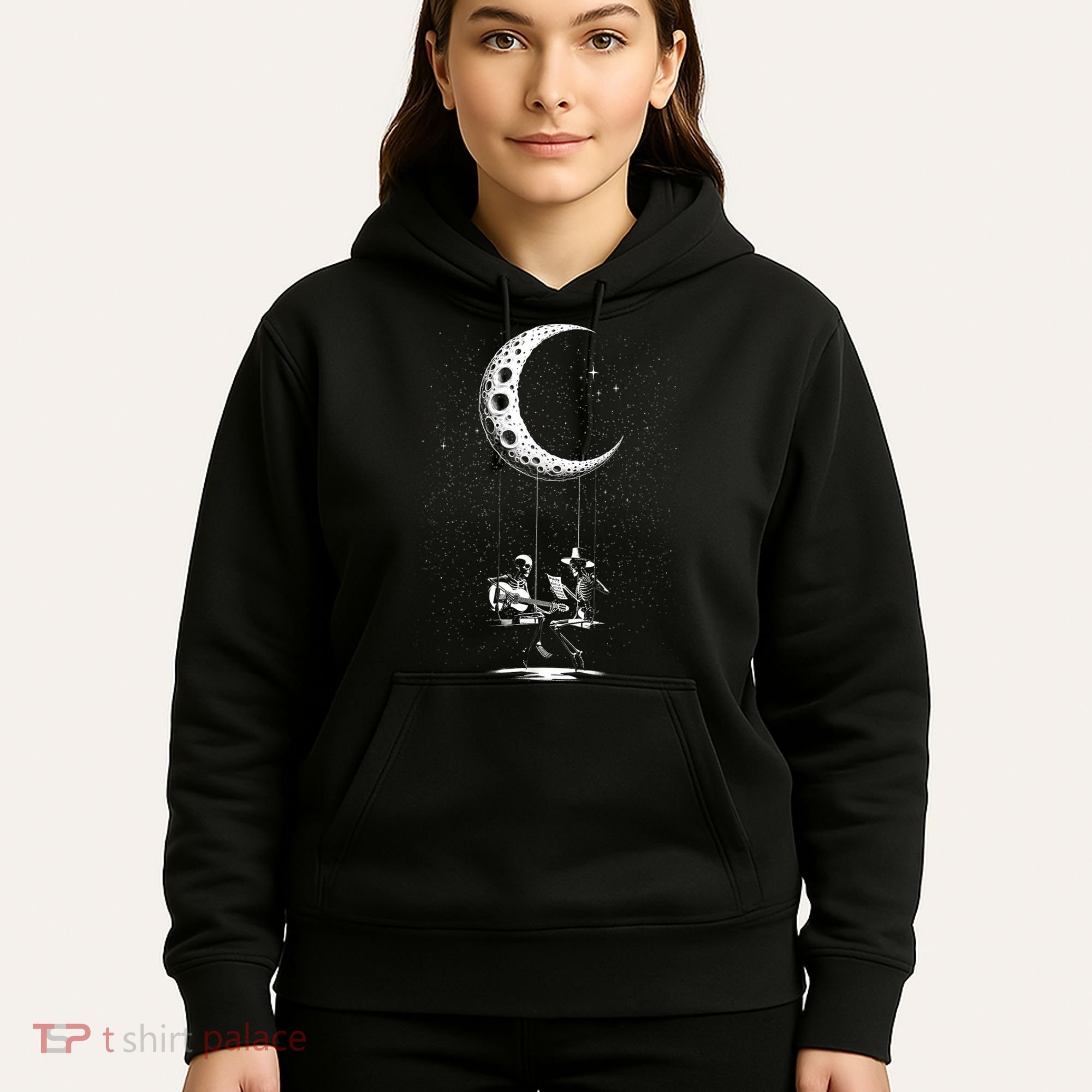 Valentine Day Funny Skeleton Couple Guitar Rock And Roll Hoodie