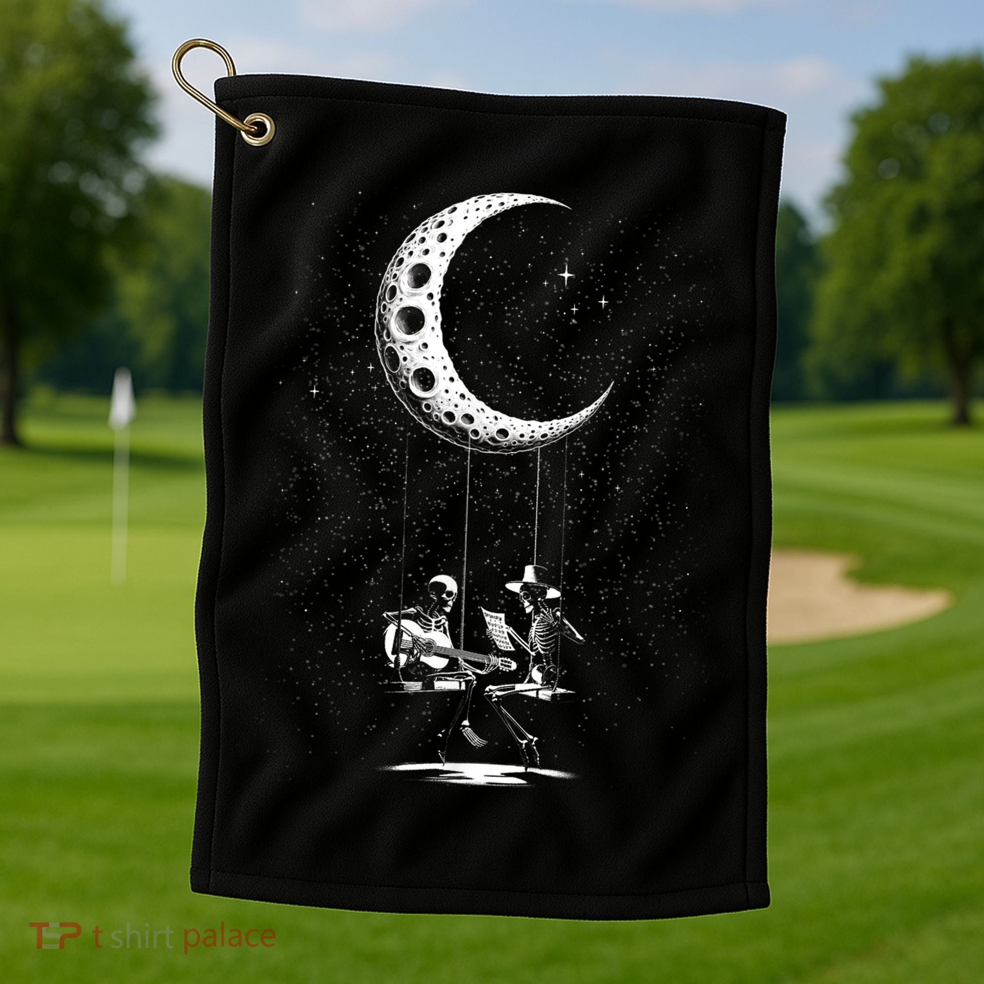 Valentine Day Funny Skeleton Couple Guitar Rock And Roll Golf Towel