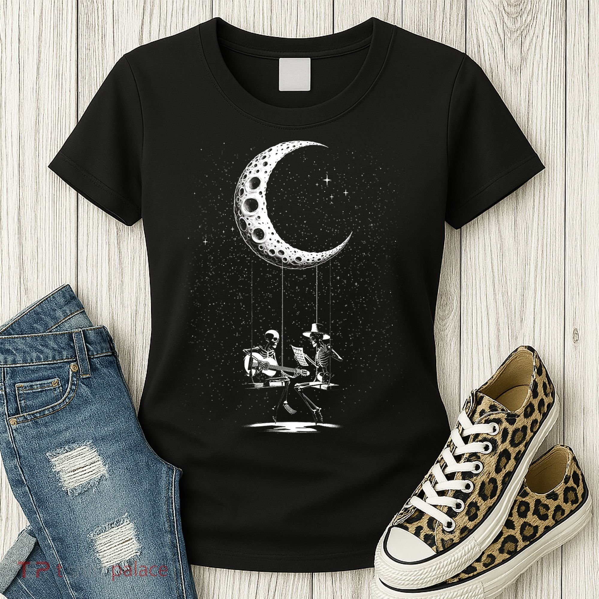 Valentine Day Funny Skeleton Couple Guitar Rock And Roll Women's T-Shirt