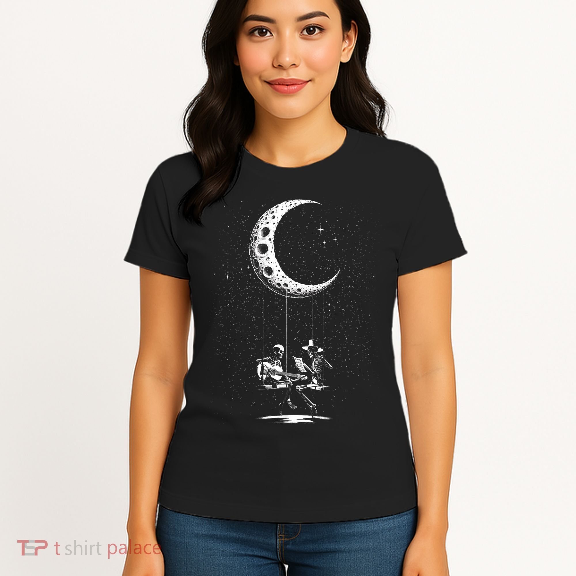 Valentine Day Funny Skeleton Couple Guitar Rock And Roll Women's T-Shirt