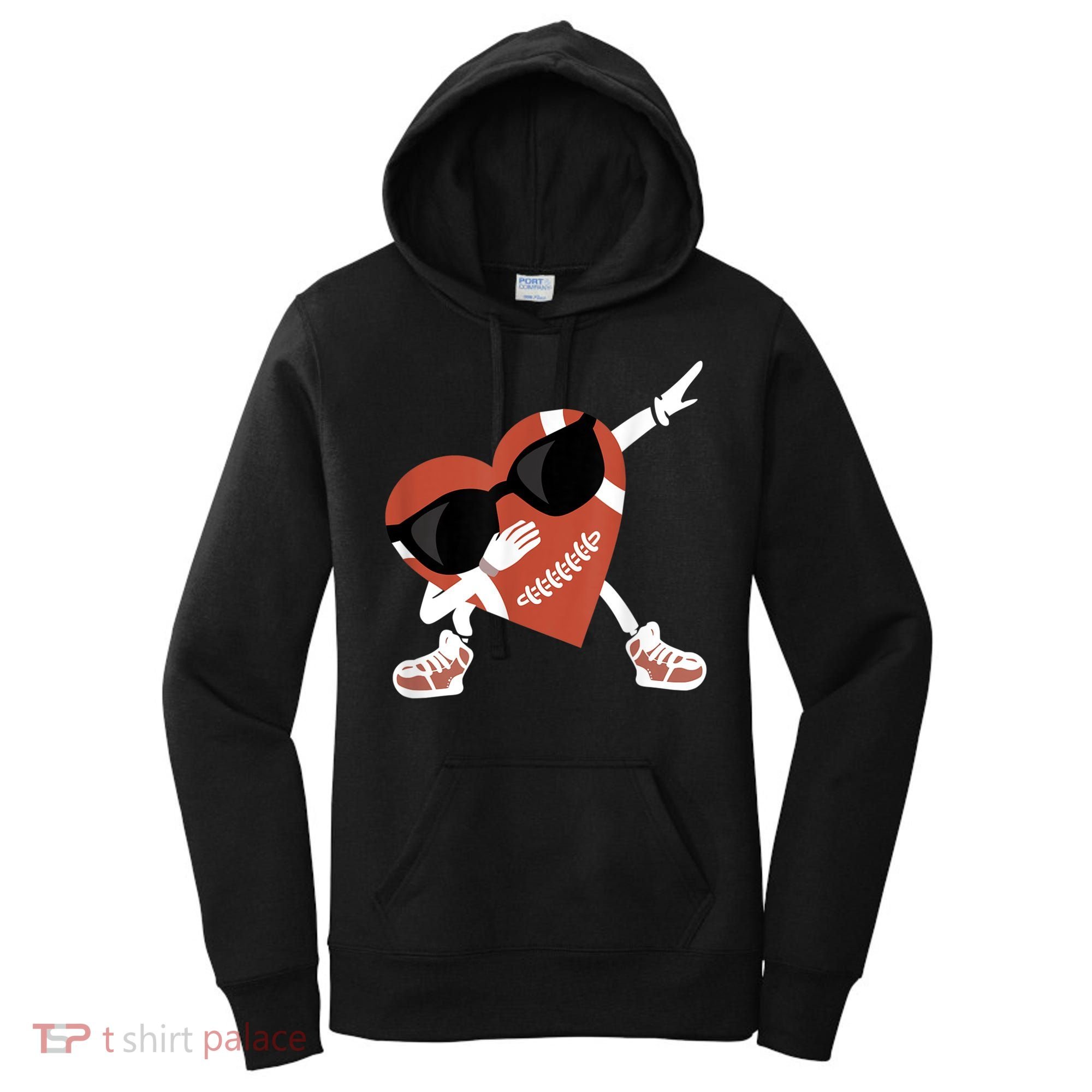 Valentines Day Football Dabbing Heart Footlball Player Women's Hoodie