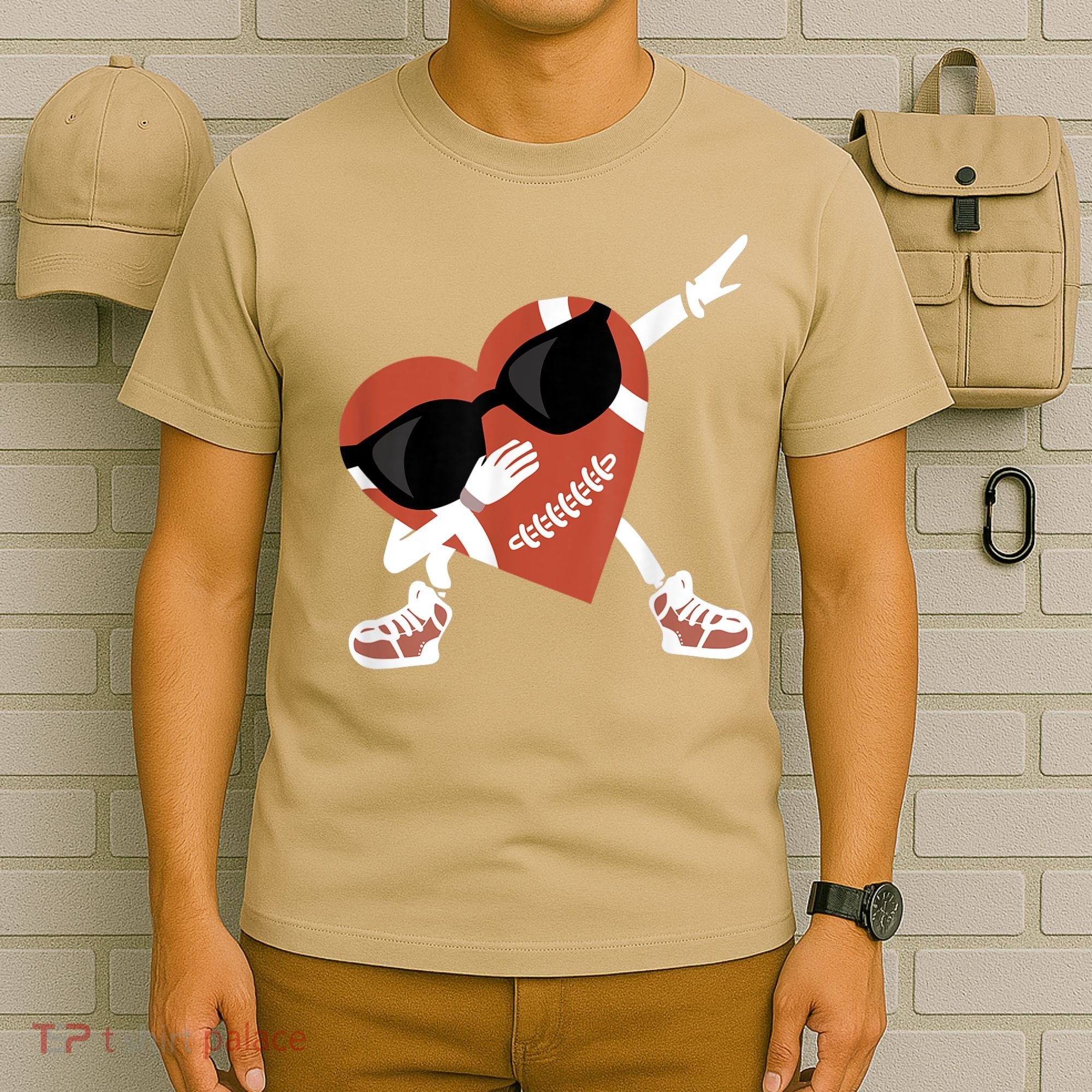 Valentines Day Football Dabbing Heart Footlball Player T-Shirt