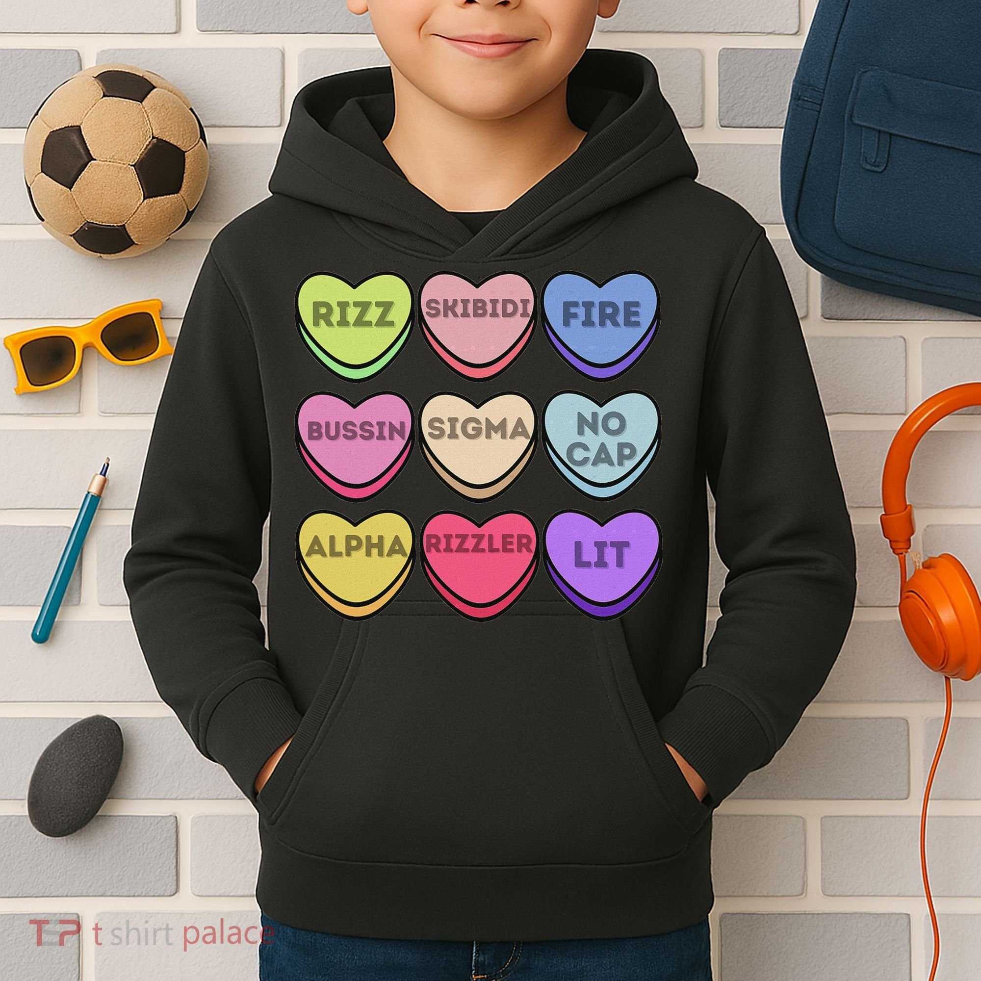 Valentines Day Funny Valentines Day Rizz No Cap Kids Hoodie