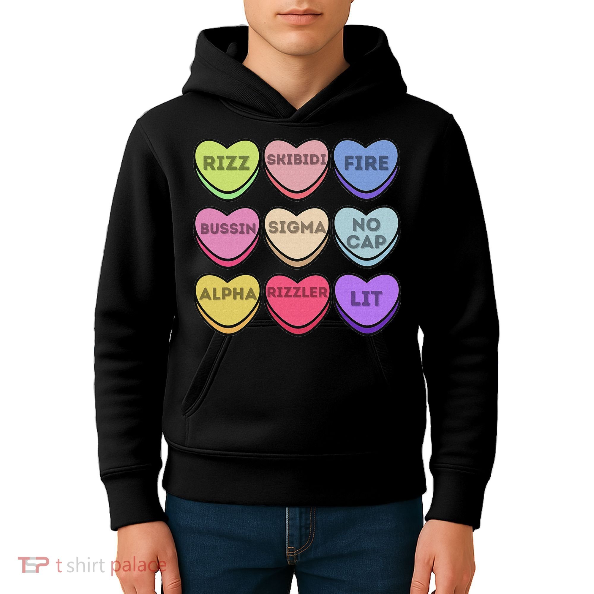 Valentines Day Funny Valentines Day Rizz No Cap Kids Hoodie