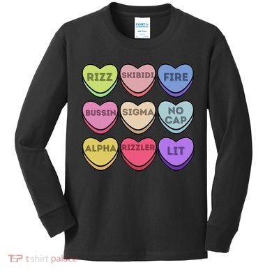 Valentines Day Funny Valentines Day Rizz No Cap Kids Long Sleeve Shirt