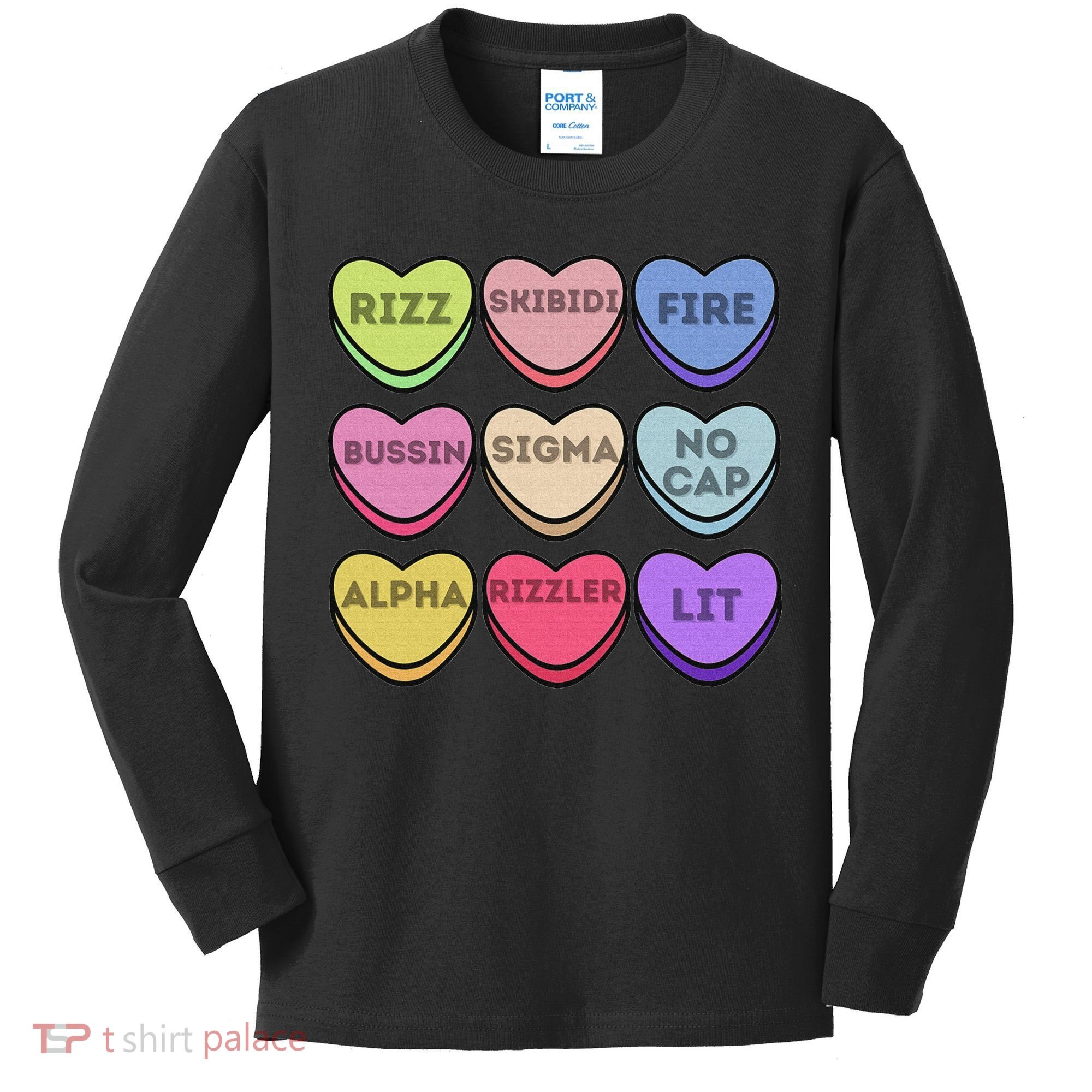 Valentines Day Funny Valentines Day Rizz No Cap Kids Long Sleeve Shirt