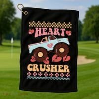 Valentine's Day Funny Heart Crusher Ugly Sweater Golf Towel thumb 1