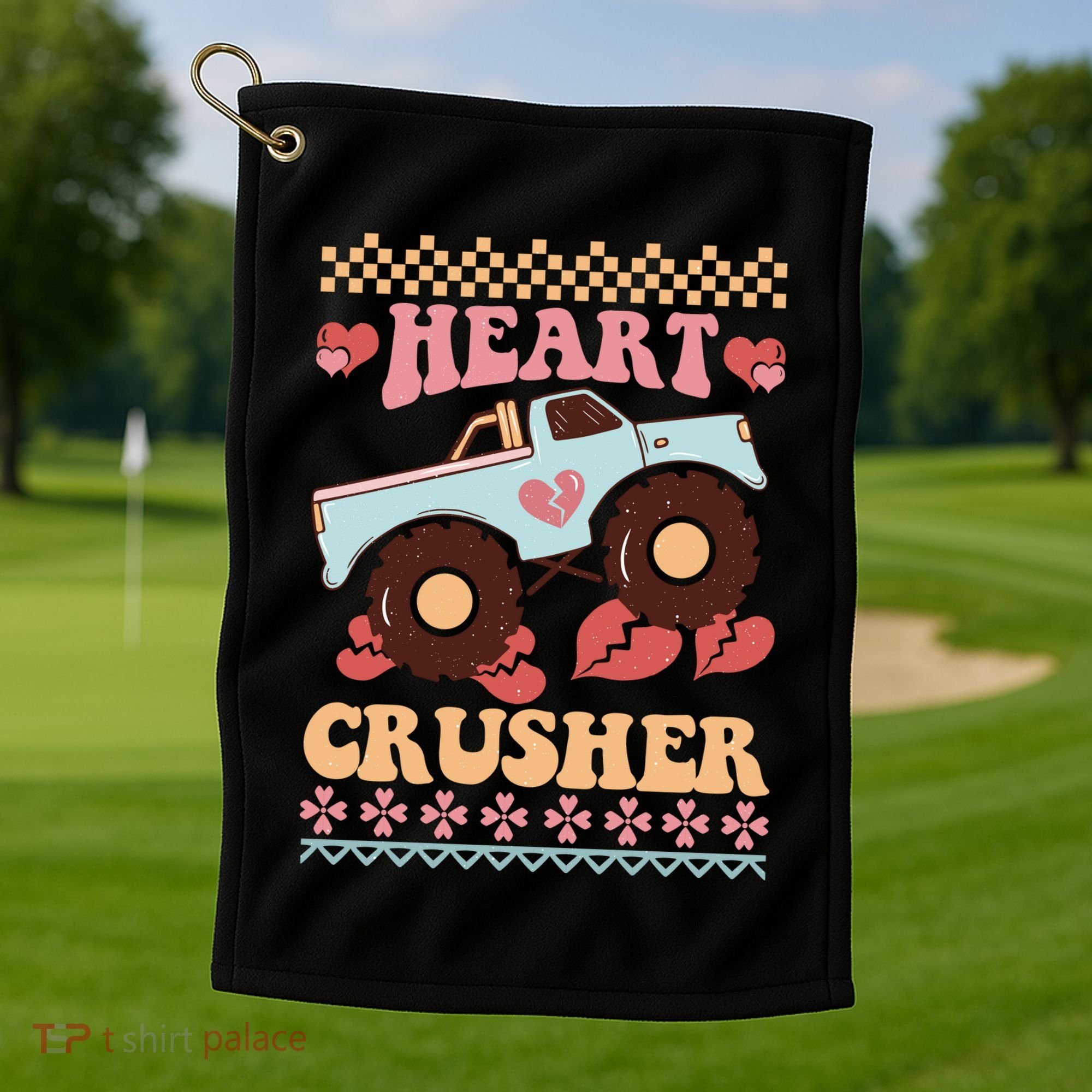 Valentine's Day Funny Heart Crusher Ugly Sweater Golf Towel