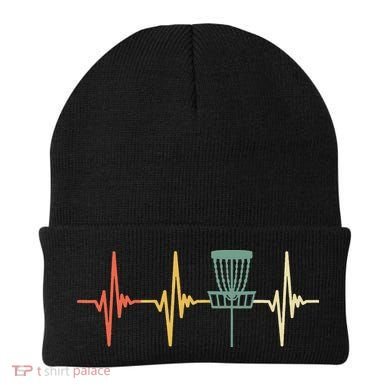 Vintage Disc Golf Retro Heartbeat Gift Disc Golf Beanie