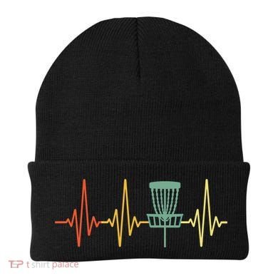 Vintage Disc Golf Retro Heartbeat Gift Disc Golf Gift Beanie