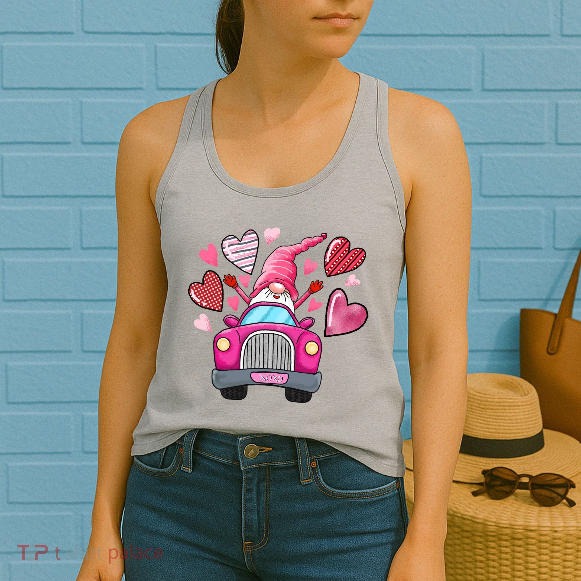 Valentines Day Gnome Heart Truck Women's Tank Top
